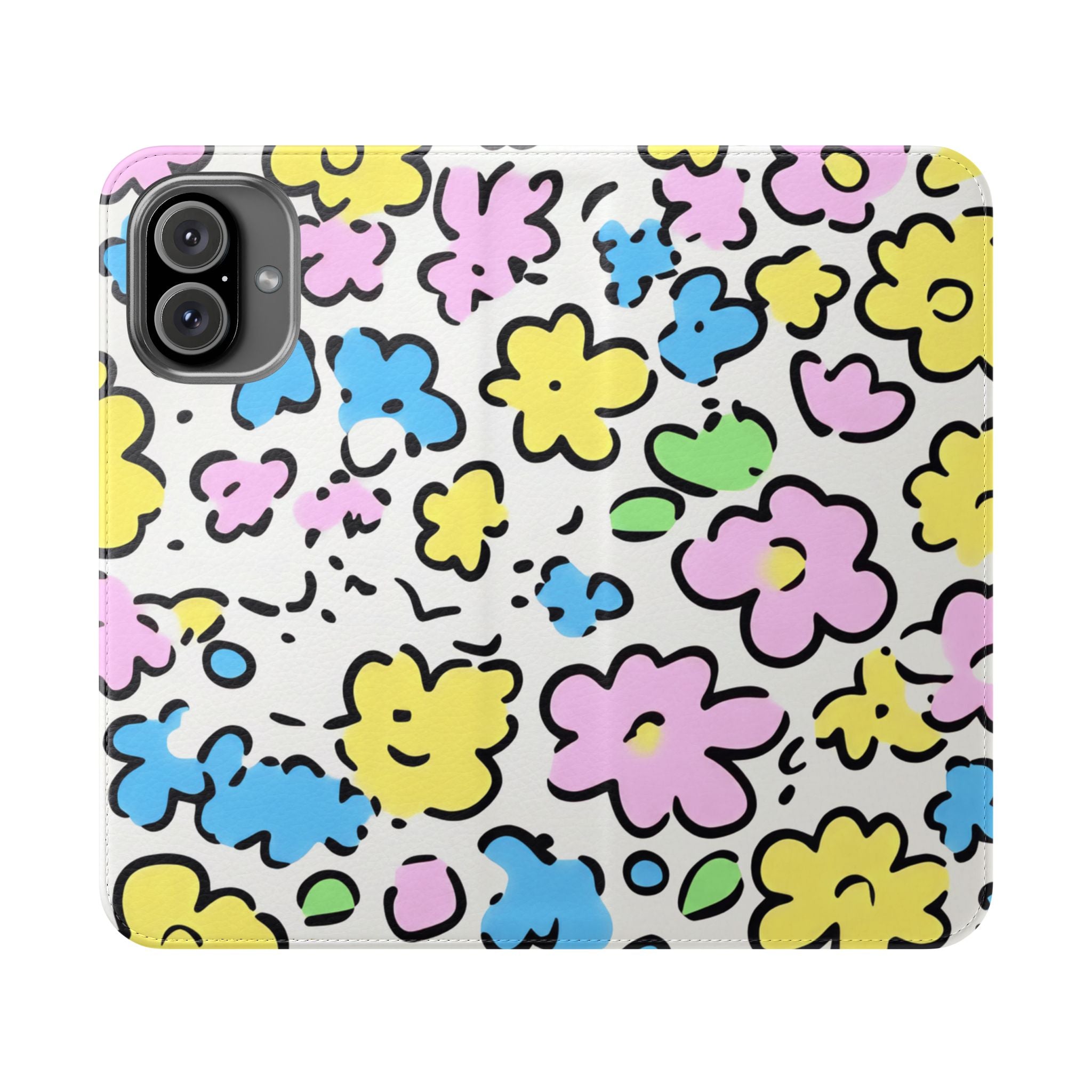 White Colorful Floral Flip Cases, Artsulli - Art is Long, Life is Short, Phone Case, Size, iPhone 16 Plus, , , , , 12536771510910303497