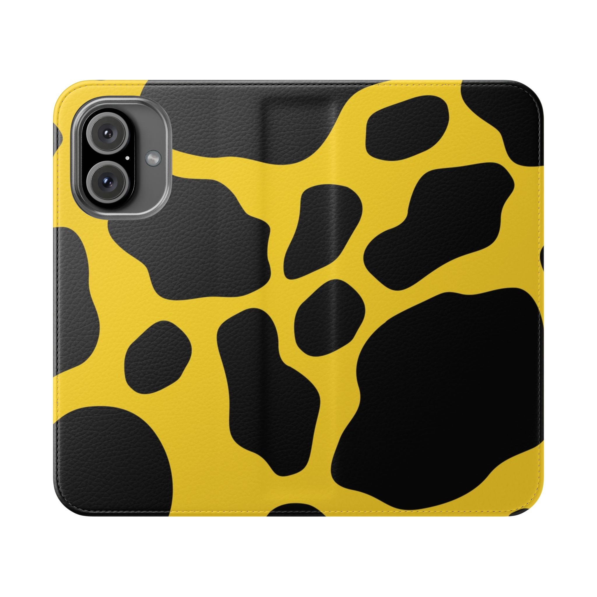 Yellow and Black Cow Print Phone Case, Artsulli - Art is Long, Life is Short, Phone Case, Size, iPhone 16, , , , , 12514438429928647883