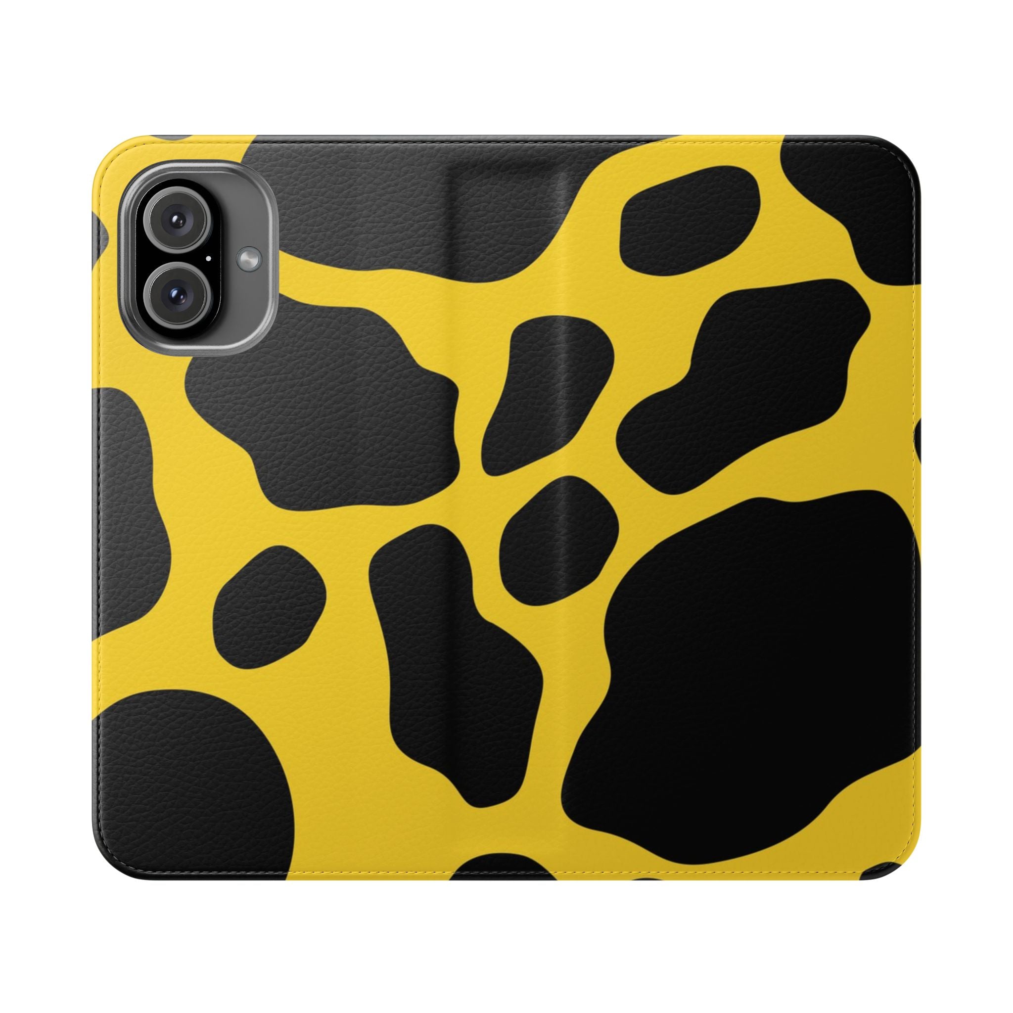 Yellow and Black Cow Print Phone Case, Artsulli - Art is Long, Life is Short, Phone Case, Size, iPhone 16 Plus, , , , , 26711773886799435104