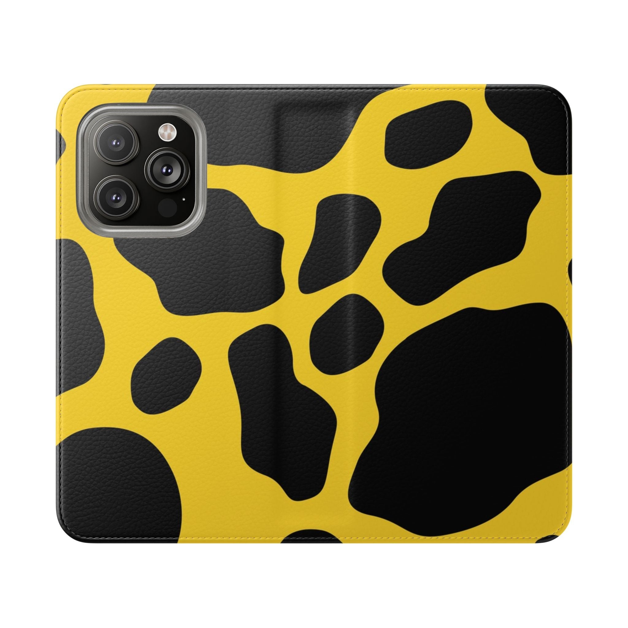 Yellow and Black Cow Print Phone Case, Artsulli - Art is Long, Life is Short, Phone Case, Size, iPhone 14 Pro, , , , , 20023478113248006573