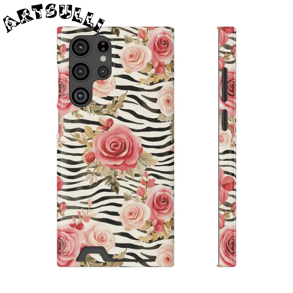 Zebra and Rose Phone Case, Artsulli - Art is Long, Life is Short, Phone Case, Size, Samsung Galaxy S22 Ultra, Surface, Glossy, Shape, Without gift packaging, 17564595573291705337