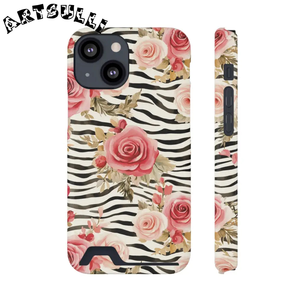 Zebra and Rose Phone Case, Artsulli - Art is Long, Life is Short, Phone Case, Size, iPhone 13 Mini, Surface, Glossy, Shape, With gift packaging, 25172055938167689047