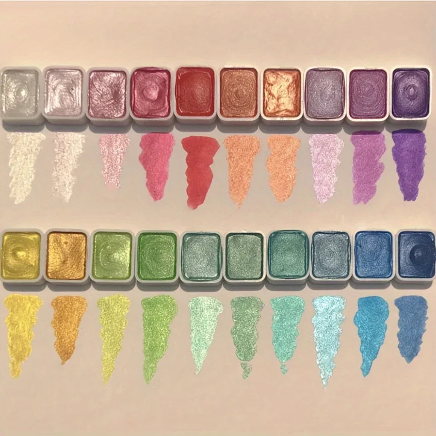 20Colors Metal Watercolor Painting Set, Portable Box With Shiny Pearls Solid Watercolor Painting, And Art Supplies, Watercolor