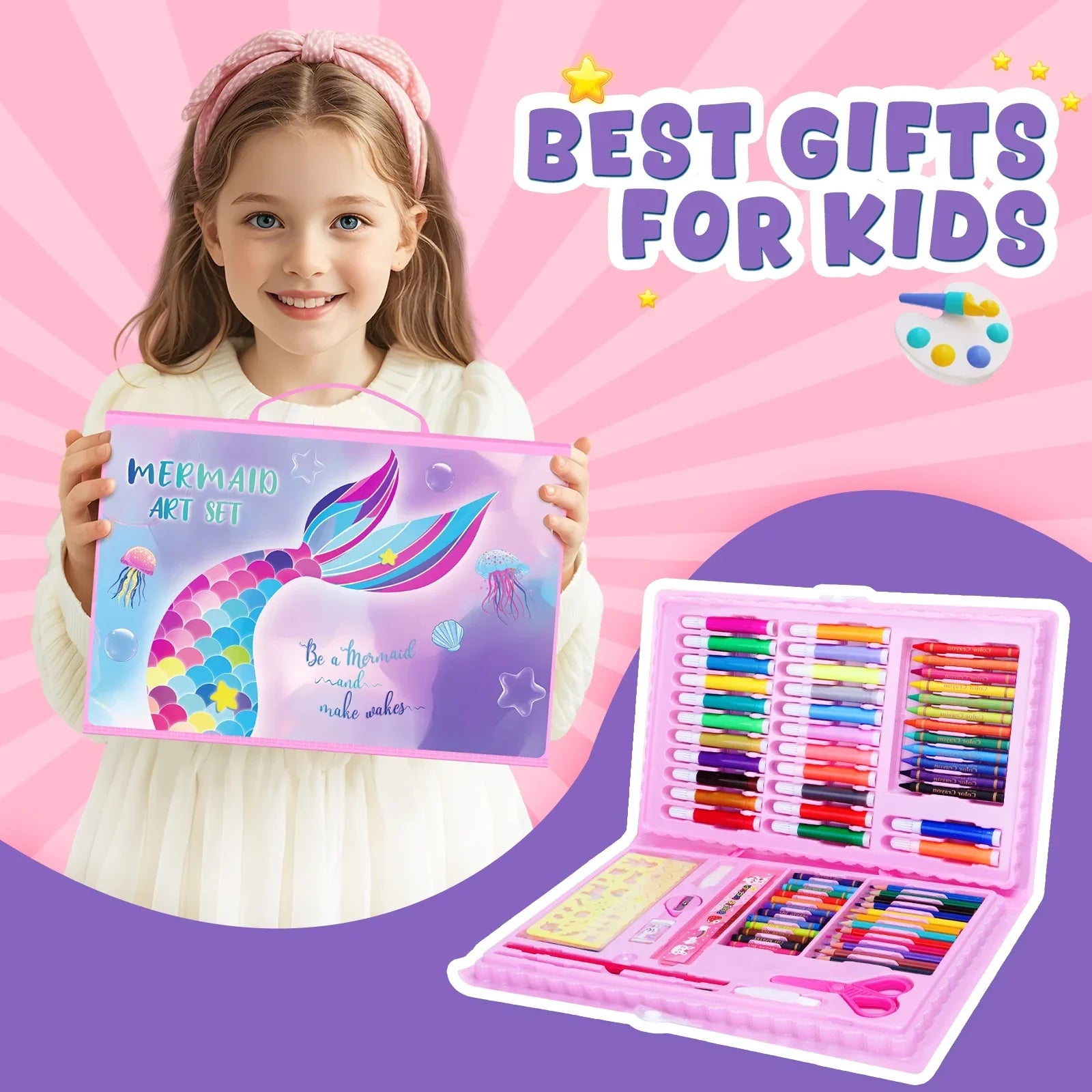 Buy The Best By Artsulli - Art is Long Life Short - 100+ Piece Drawing Kit: Mermaid Craft Supplies with Washable Markers - Non-Toxic Set