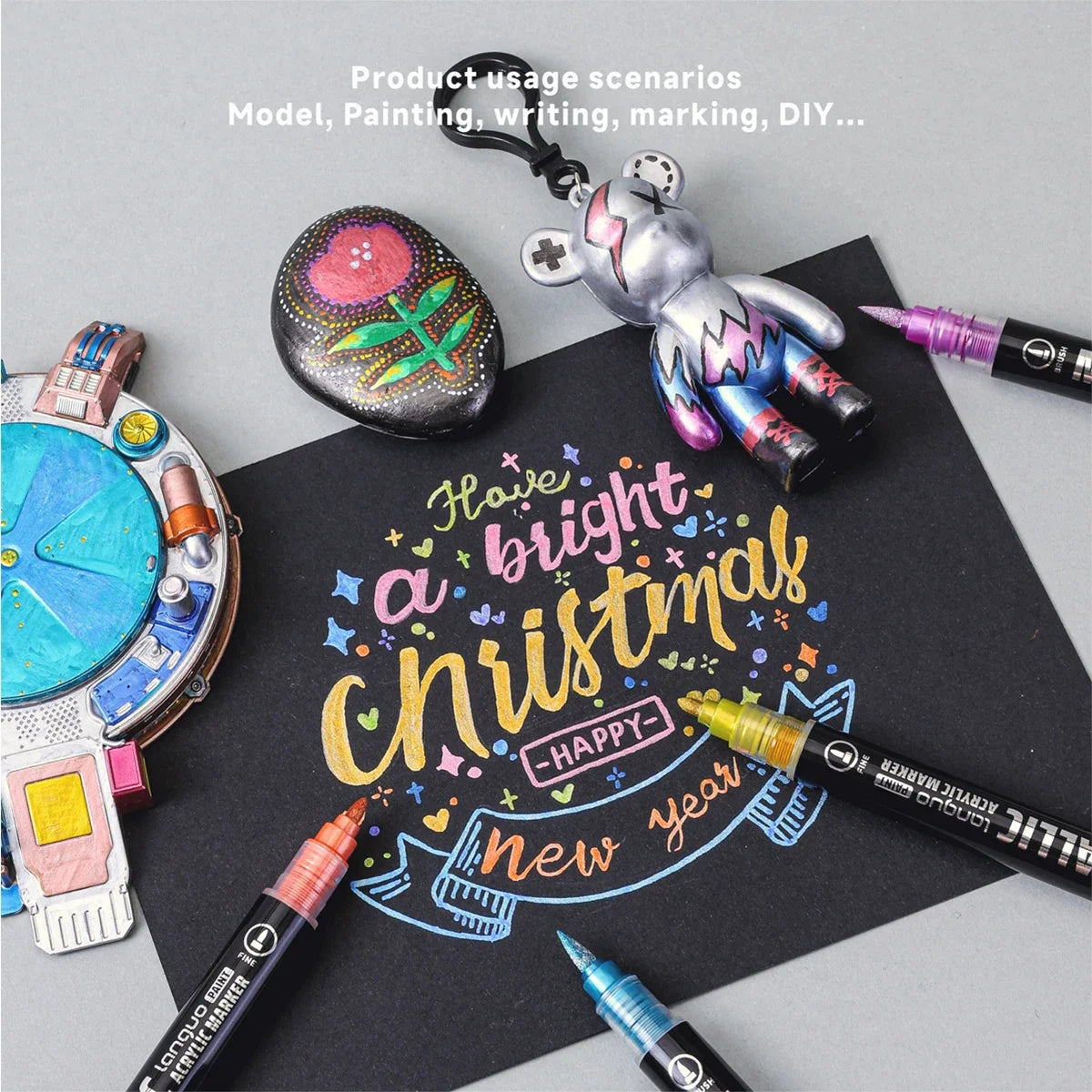 LanGuo 12/24/48Color Dual Tip Acrylic Paint Marker Set Professional Artist Drawing Pens for Student School Supplies Art Projects