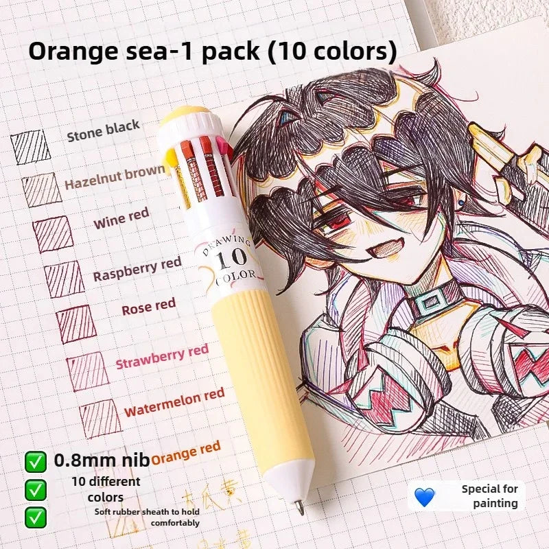 Buy The Best By Artsulli - Art is Long Life Short - Languo 120/10 Color Ballpoint Pen Cartoon 0.8mm Soft Grip Press Multicolor Writing