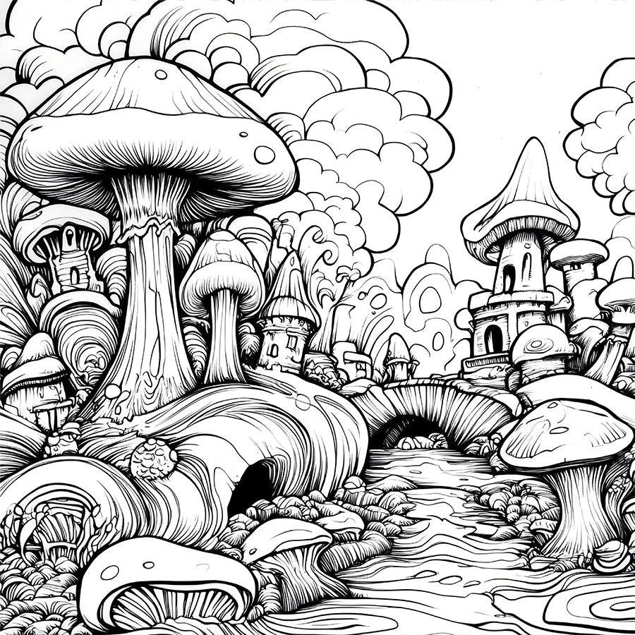 Original Design Mushroom World Adult Colouring Book Stress Relief Art Therapy Picture Book for Relaxation Hobby Gift Supplies