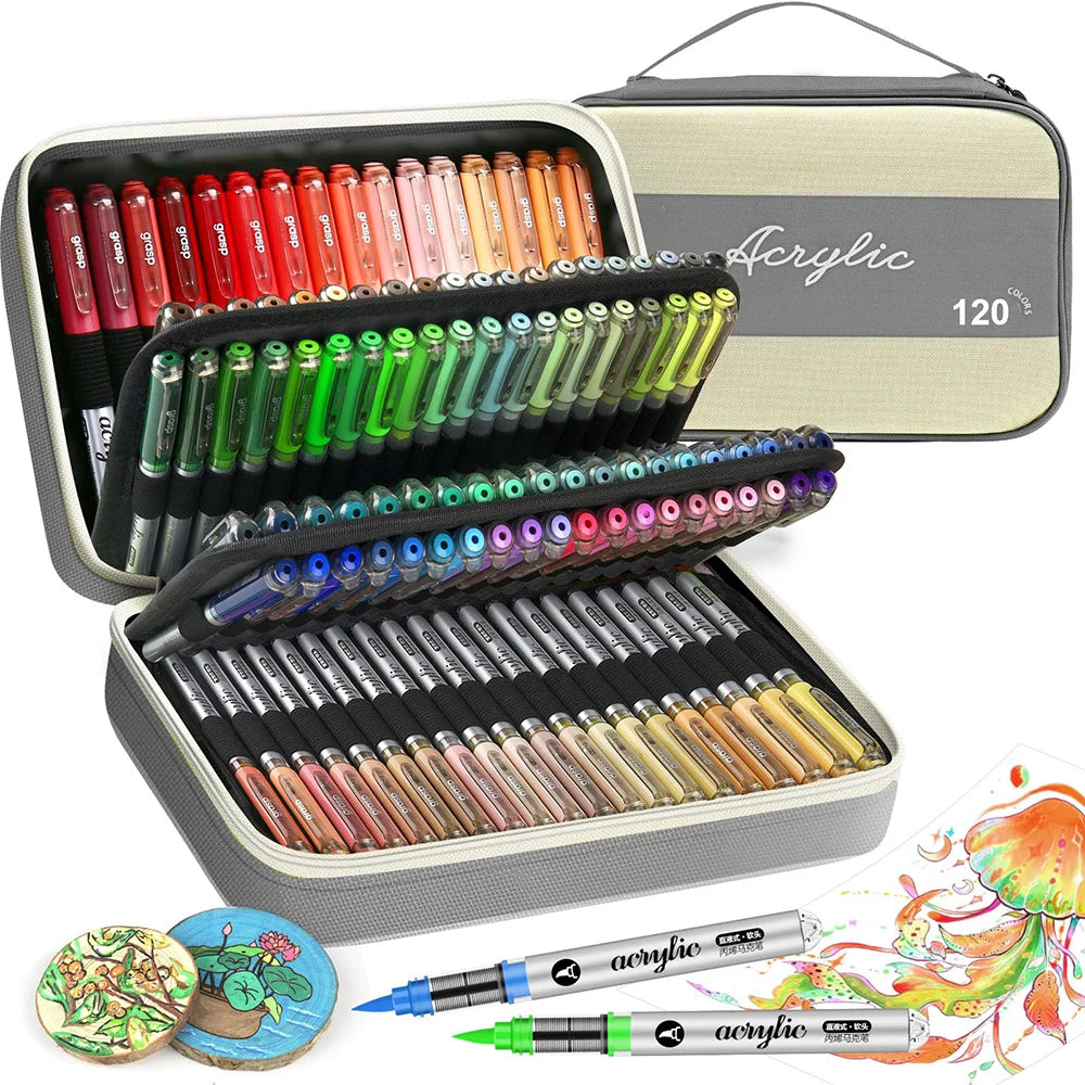 High Coverage Acrylic Paint Markers, Brush Tip Acrylic Paint Pens Set for DIY Crafts & Art Supplies Drawing Kit with Canvas Bag