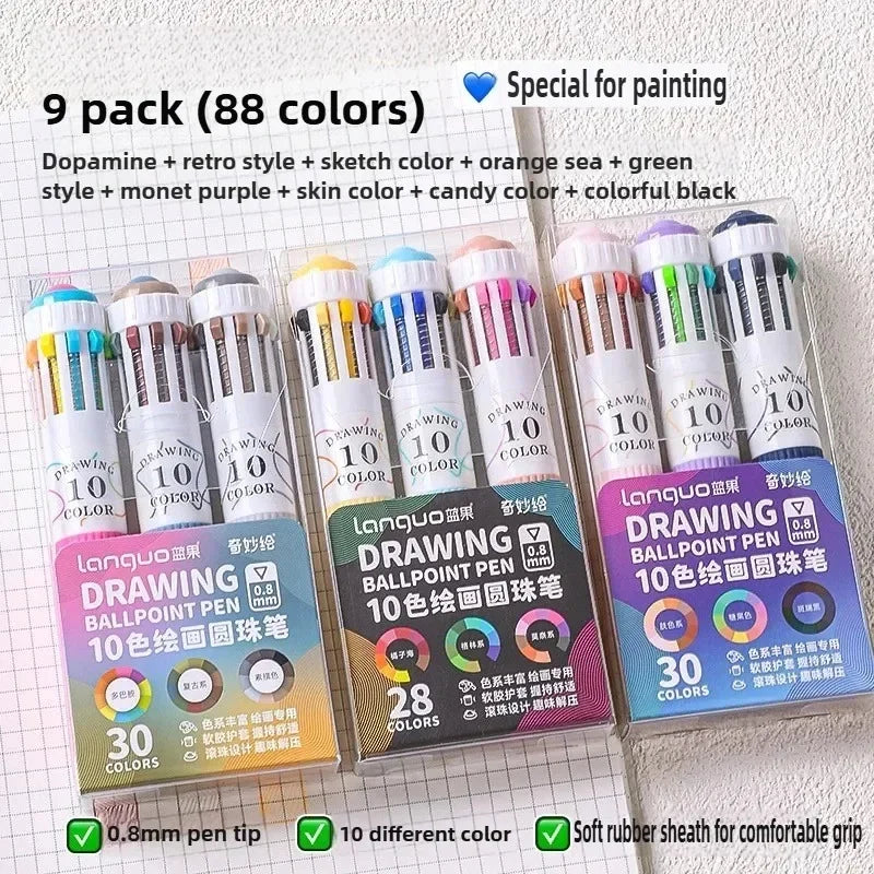 Buy The Best By Artsulli - Art is Long Life Short - Languo 120/10 Color Ballpoint Pen Cartoon 0.8mm Soft Grip Press Multicolor Writing