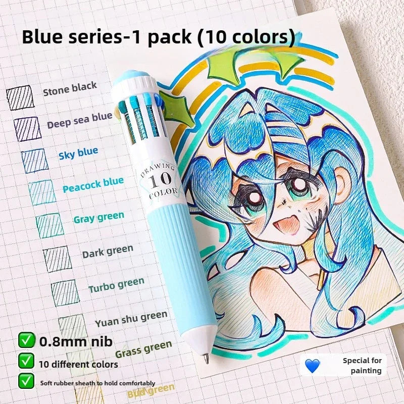 Buy The Best By Artsulli - Art is Long Life Short - Languo 120/10 Color Ballpoint Pen Cartoon 0.8mm Soft Grip Press Multicolor Writing