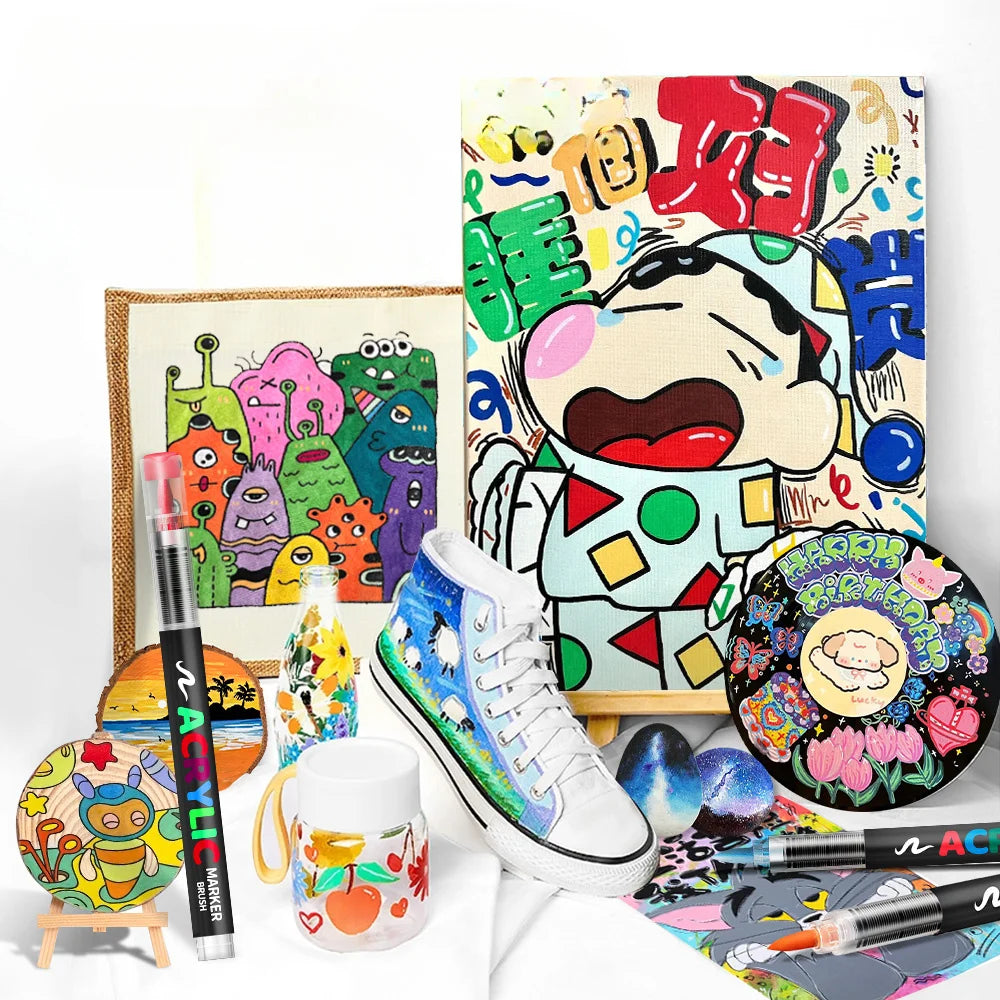 12/24/36/48Colors/set Acrylic Marker Pen Paint Brush Pen Painting Coloring Pen DIY Graffiti Art Making School and Office Supplie