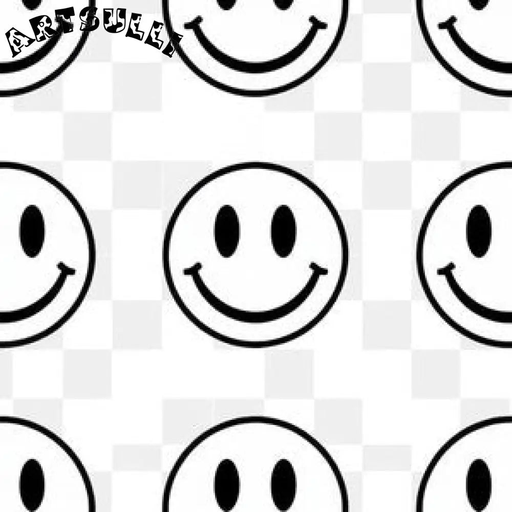 Big Smiley Face Trippy Checkerboard White Black Gray Seamless Pattern Vector Illustration (Free PNG Download), Artsulli - Art is Long, Life is Short, Seamless Pattern, , , , , , , 