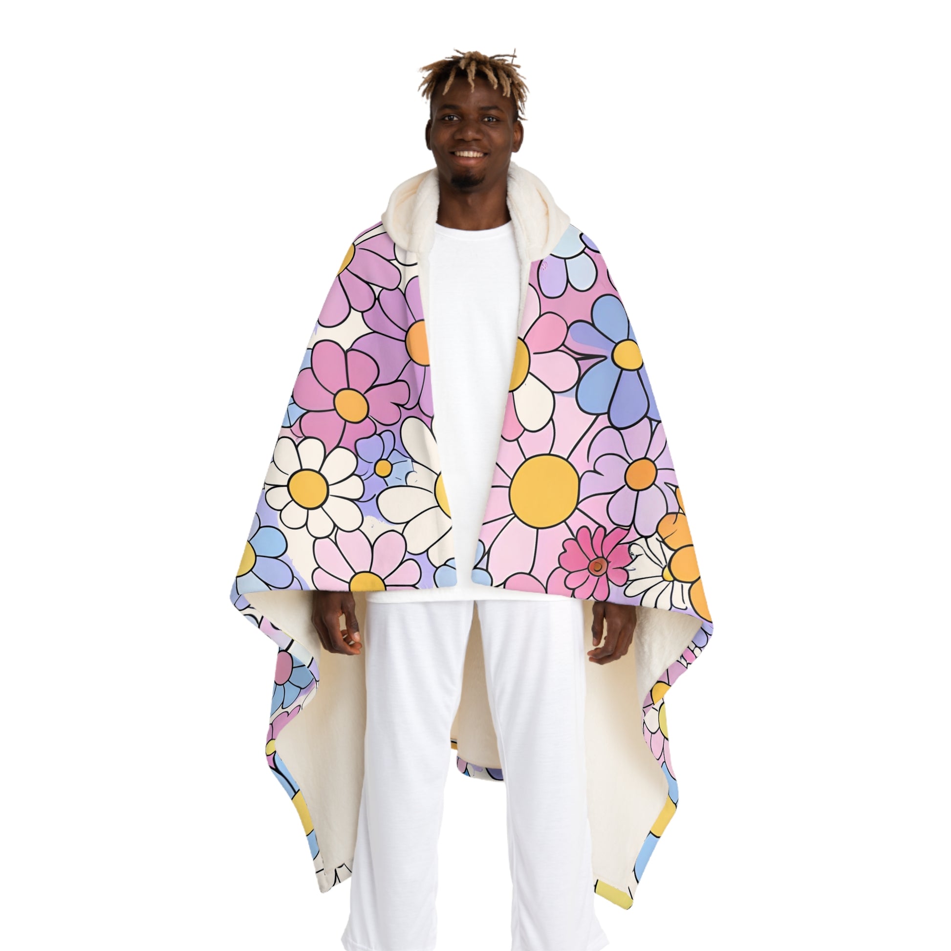 Flower Hour II Purple and Blue Hooded Sherpa Fleece Blanket, Artsulli - Art is Long, Life is Short, All Over Prints, Size, One size, Color, Cream, , , 51276764407322