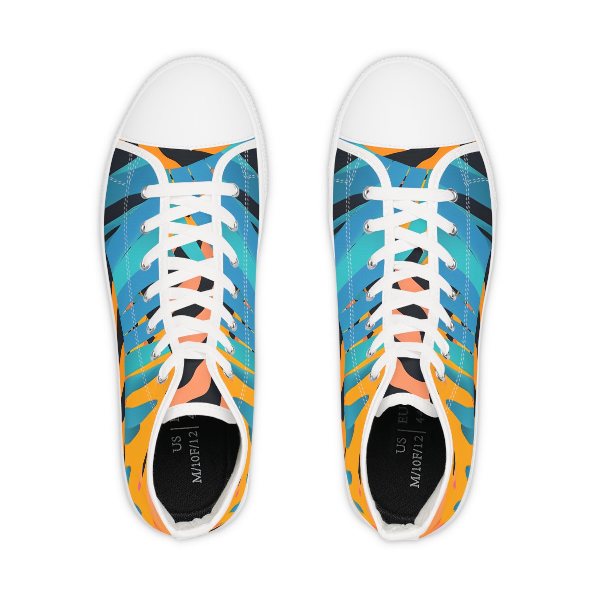 Palm Leaves x Tiger Stripes Orange and Blue Men's High Top Sneakers, Artsulli - Art is Long, Life is Short, Shoes, , , , , , , 