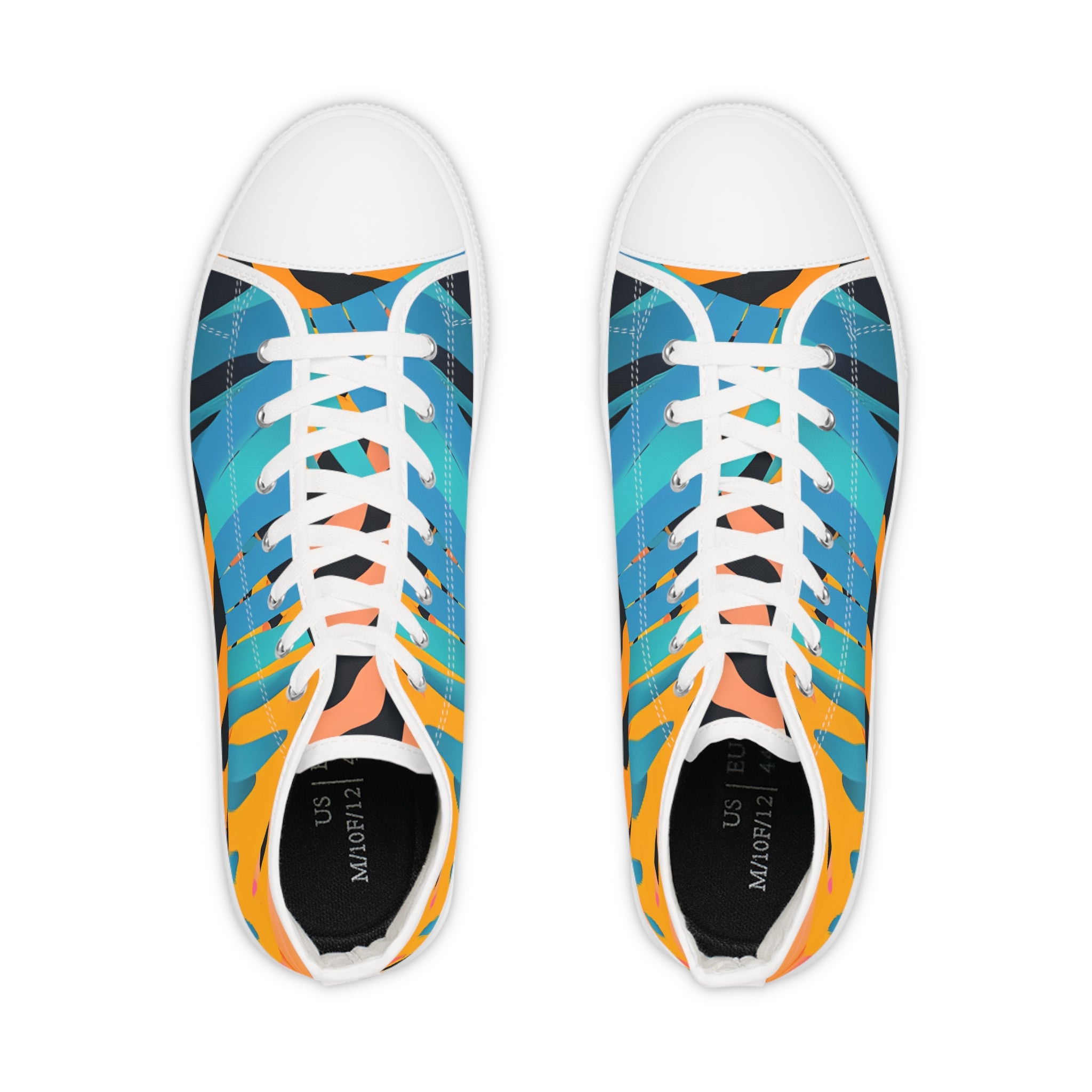 Palm Leaves x Tiger Stripes Orange and Blue Men's High Top Sneakers, Artsulli - Art is Long, Life is Short, Shoes, , , , , , , 