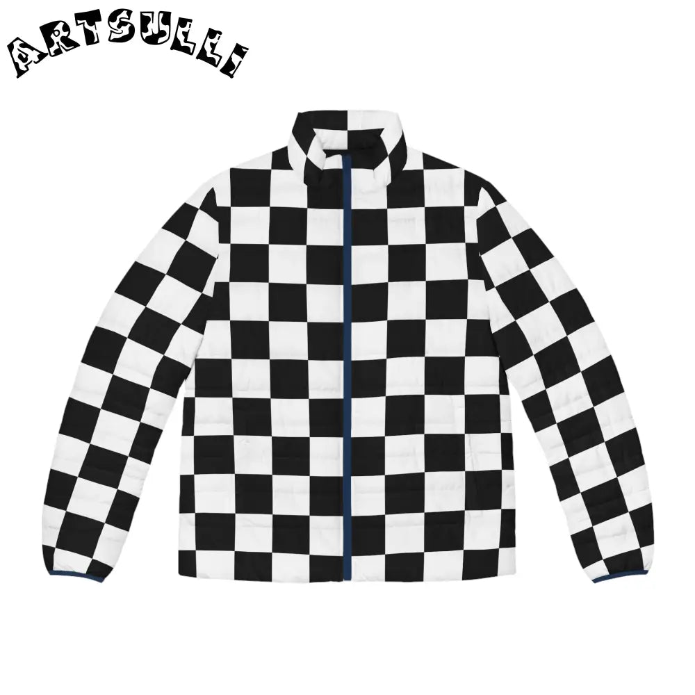 JAKKOUTTHEBXX Checkerboard Black and White Men’s Puffer Jacket (AOP)