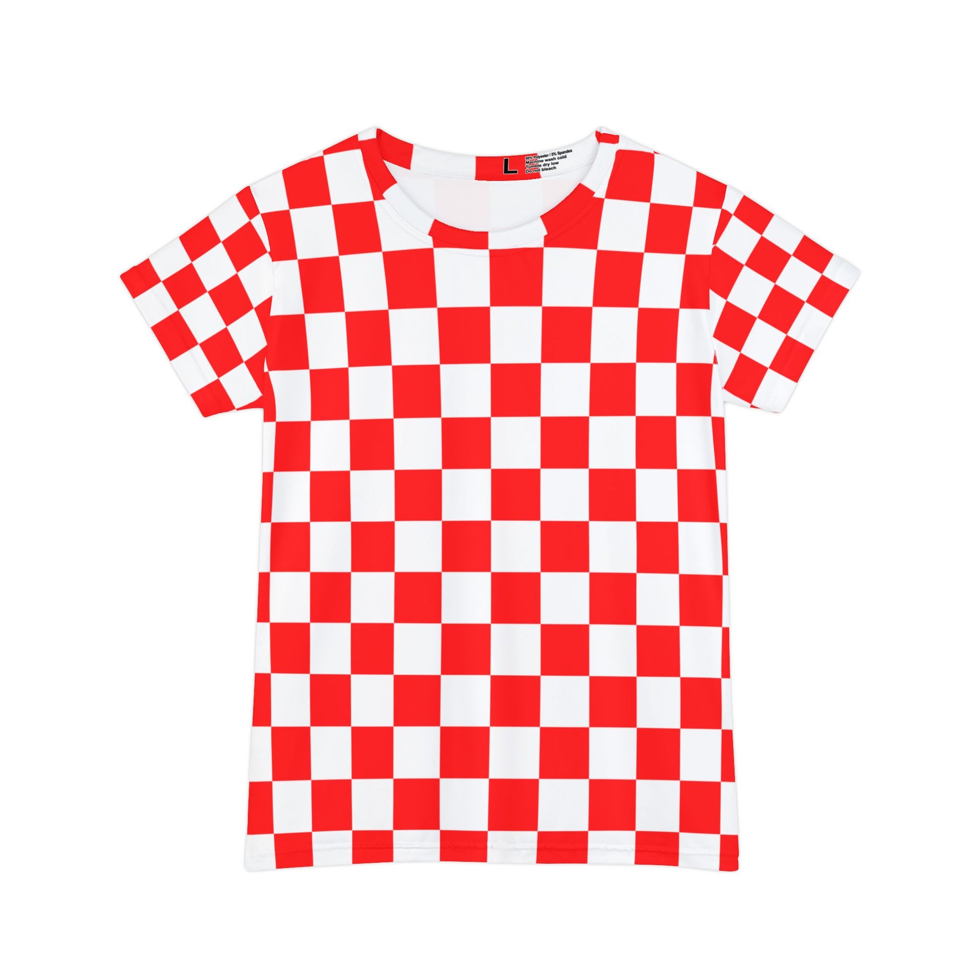 Checkerboard Red and White Women's Short Sleeve Shirt (AOP), Artsulli - Art is Long, Life is Short, All Over Prints, Size, XS, , , , , 12634447114950067480