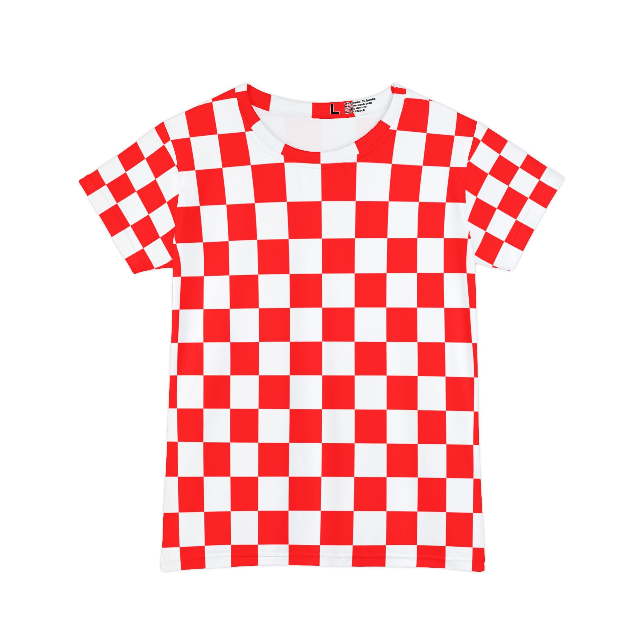 Checkerboard Red and White Women's Short Sleeve Shirt (AOP), Artsulli - Art is Long, Life is Short, All Over Prints, Size, XS, , , , , 12634447114950067480