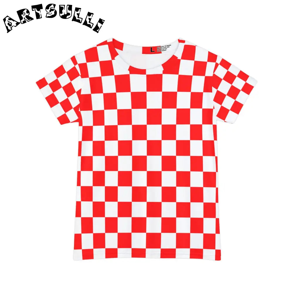 JAKKOUTTHEBXX Checkerboard Red and White Women’s Short Sleeve Shirt