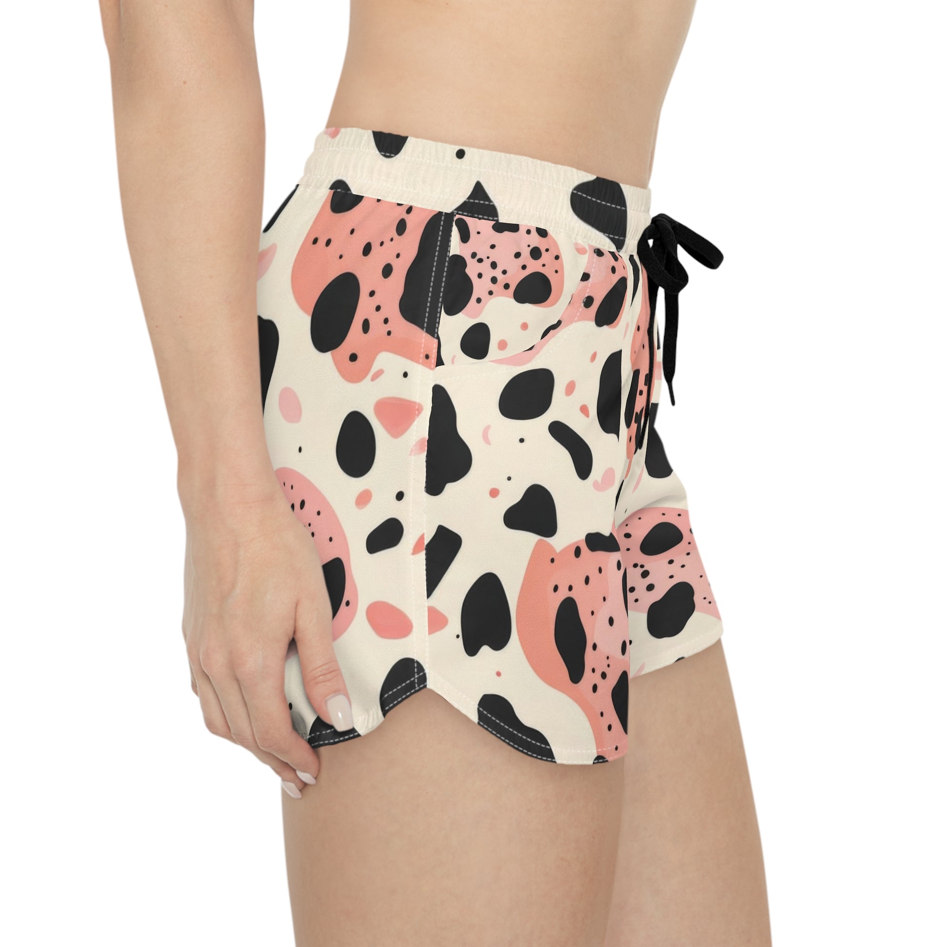 Organic Cow Print Cream and Pink Women's Casual Shorts (AOP), Artsulli - Art is Long, Life is Short, All Over Prints, , , , , , , 