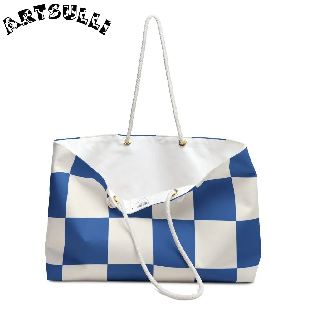 JAKKOUTTHEBXX Checkerboard Blue Weekender Bag JAKKOUTTHEBXX Artsulli
