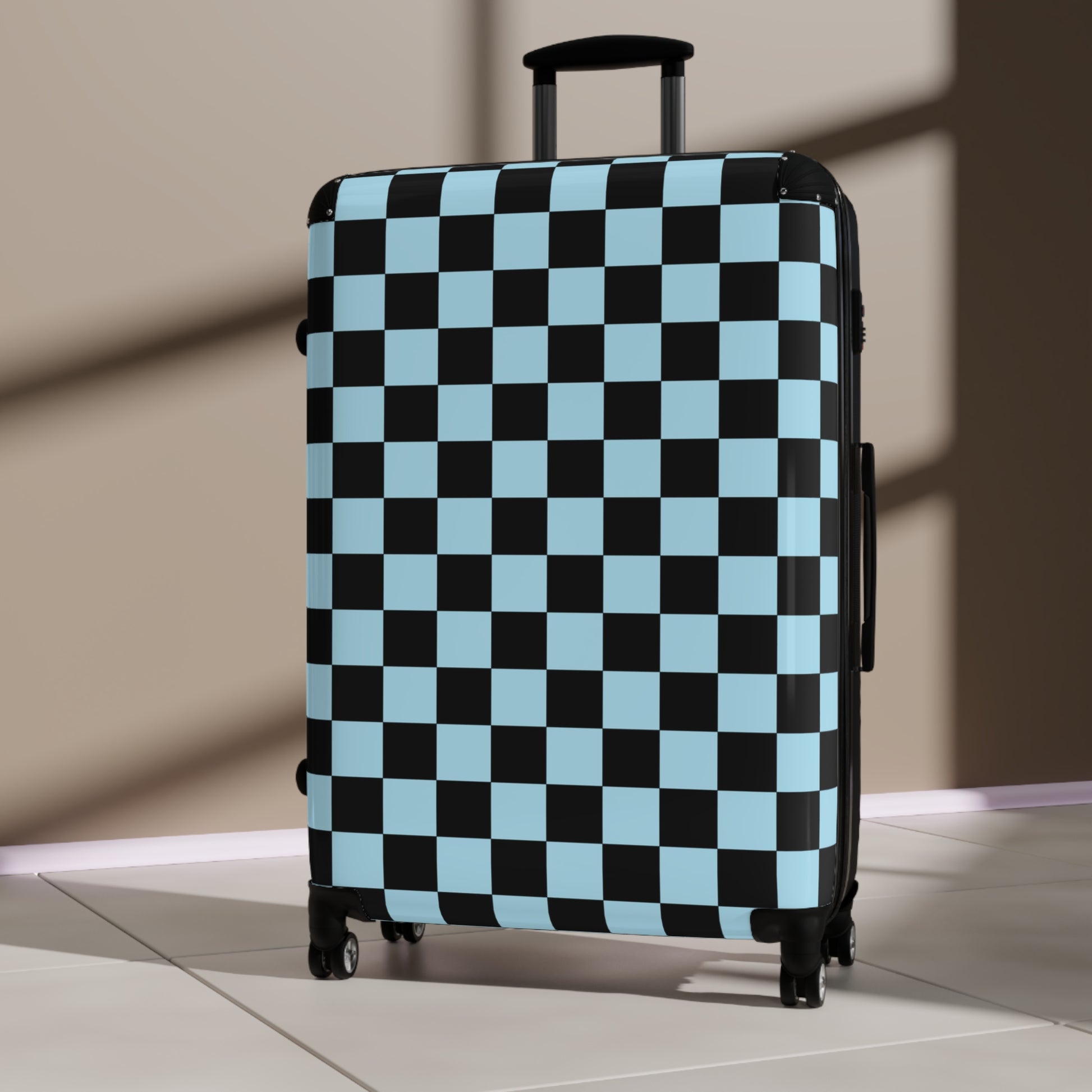 Checkerboard Black and Blue Suitcase, Artsulli - Art is Long, Life is Short, Bags, , , , , , , 