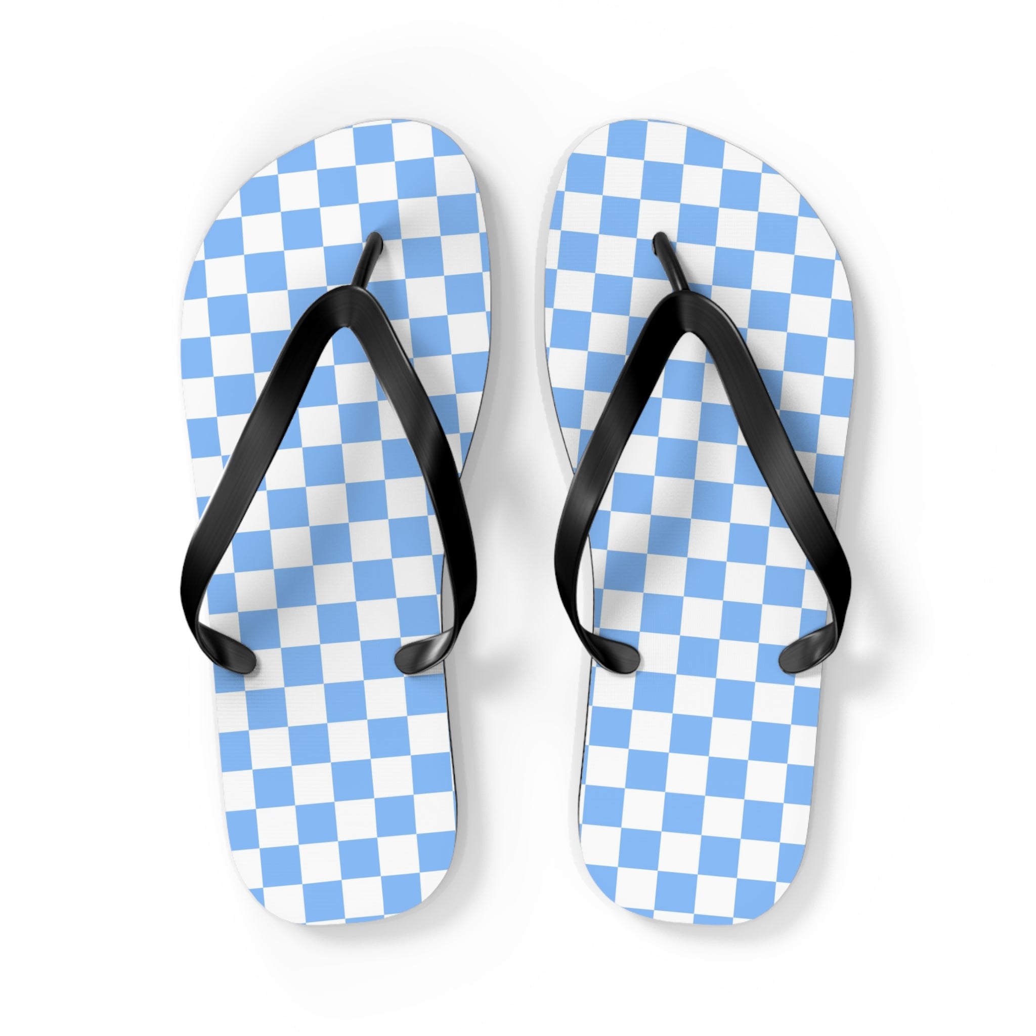 Checkerboard White and Light Blue Flip Flops, Artsulli - Art is Long, Life is Short, Shoes, Size, L, Color, Black sole, , , 81630331868411131517