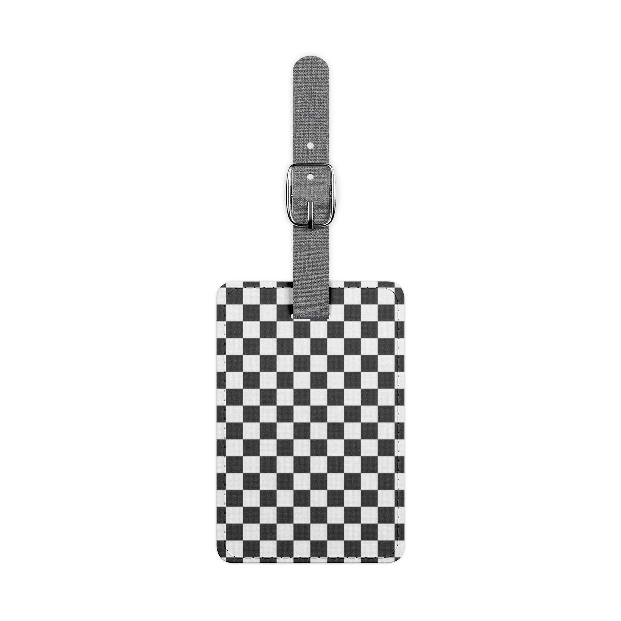 Checkerboard White and Black Saffiano Polyester Luggage Tag, Rectangle, Artsulli - Art is Long, Life is Short, Accessories, Size, One size, Shape, Rectangle, , , 23138997501293920770