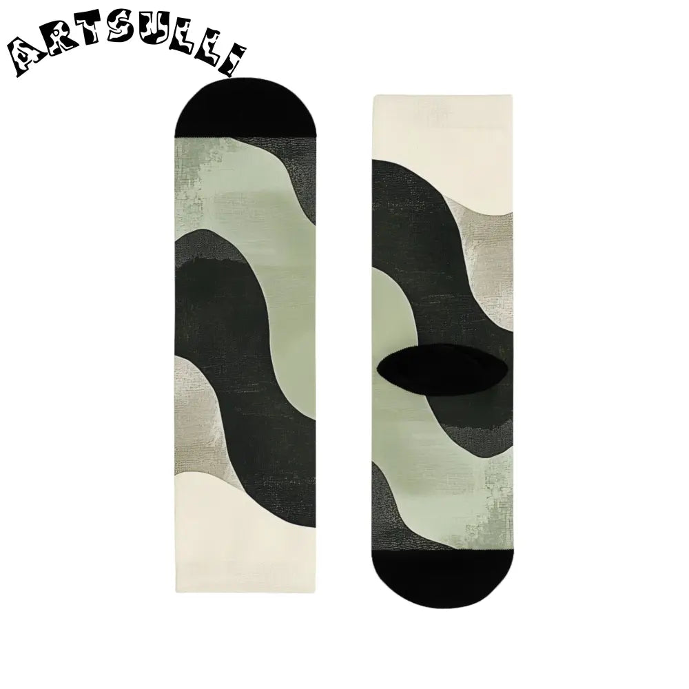 JAKKOUTTHEBXX Abstract Black and Sage Green Sublimation Crew Socks
