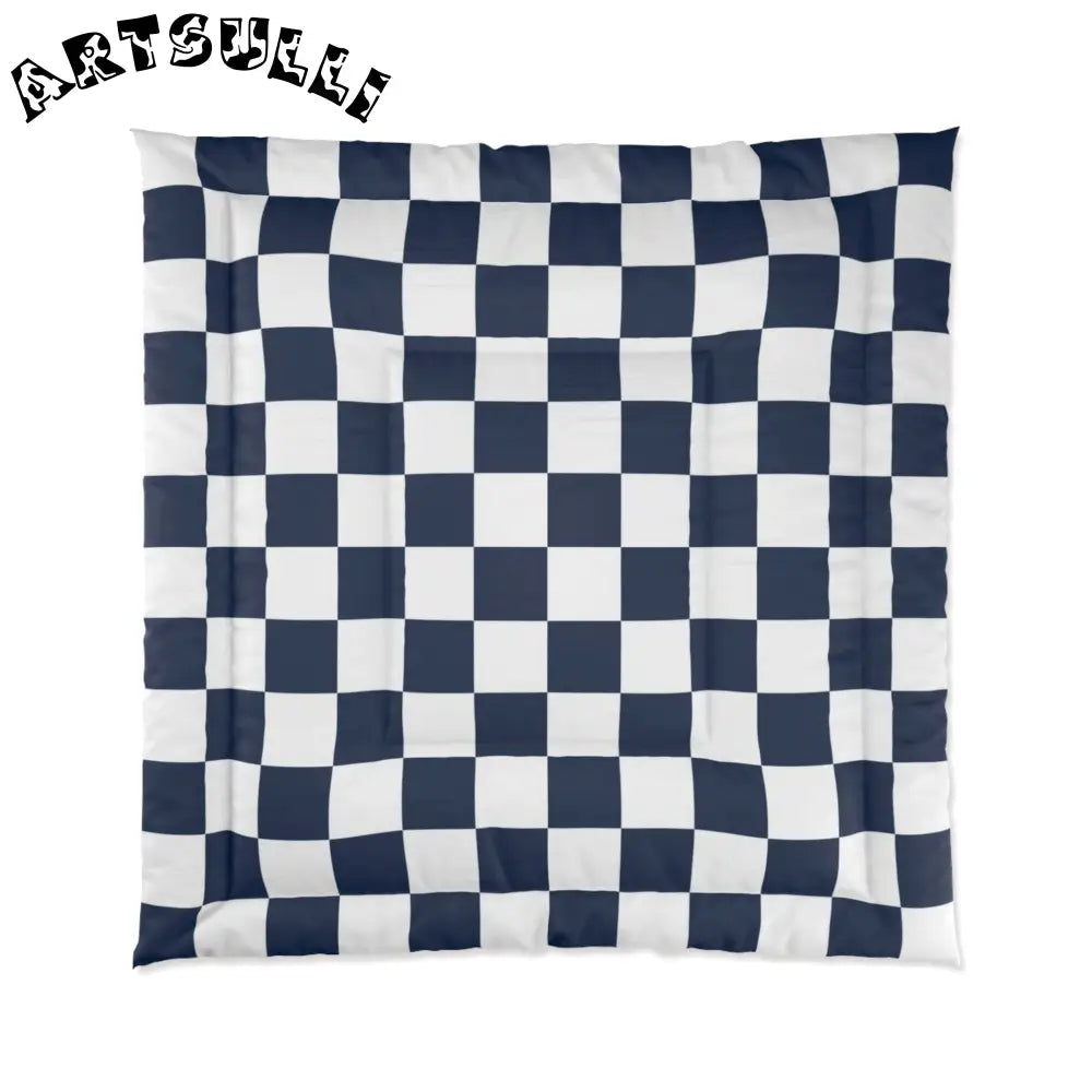 JAKKOUTTHEBXX Checkerboard White and Navy Blue Comforter
