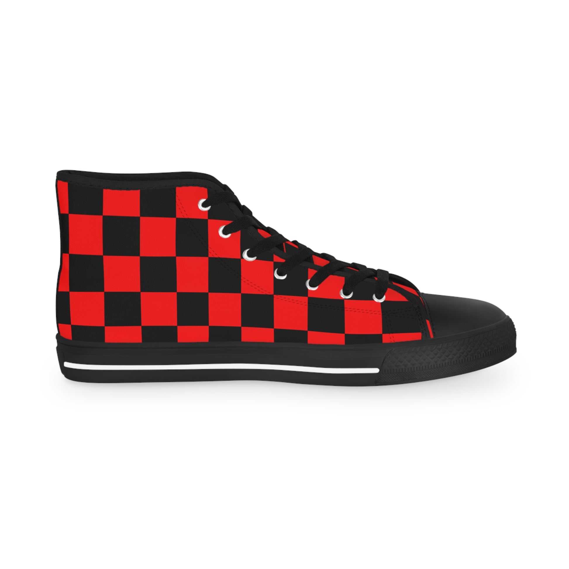 Checkerboard Red and Black Men's High Top Sneakers, Artsulli - Art is Long, Life is Short, Shoes, , , , , , , 