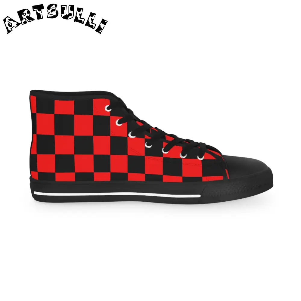 JAKKOUTTHEBXX Checkerboard Red and Black Men’s High Top Sneakers