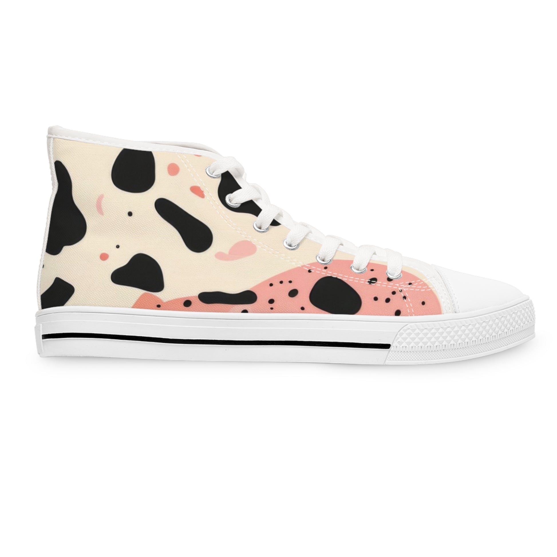 Organic Cow Print Cream and Pink Women's High Top Sneakers, Artsulli - Art is Long, Life is Short, Shoes, , , , , , , 