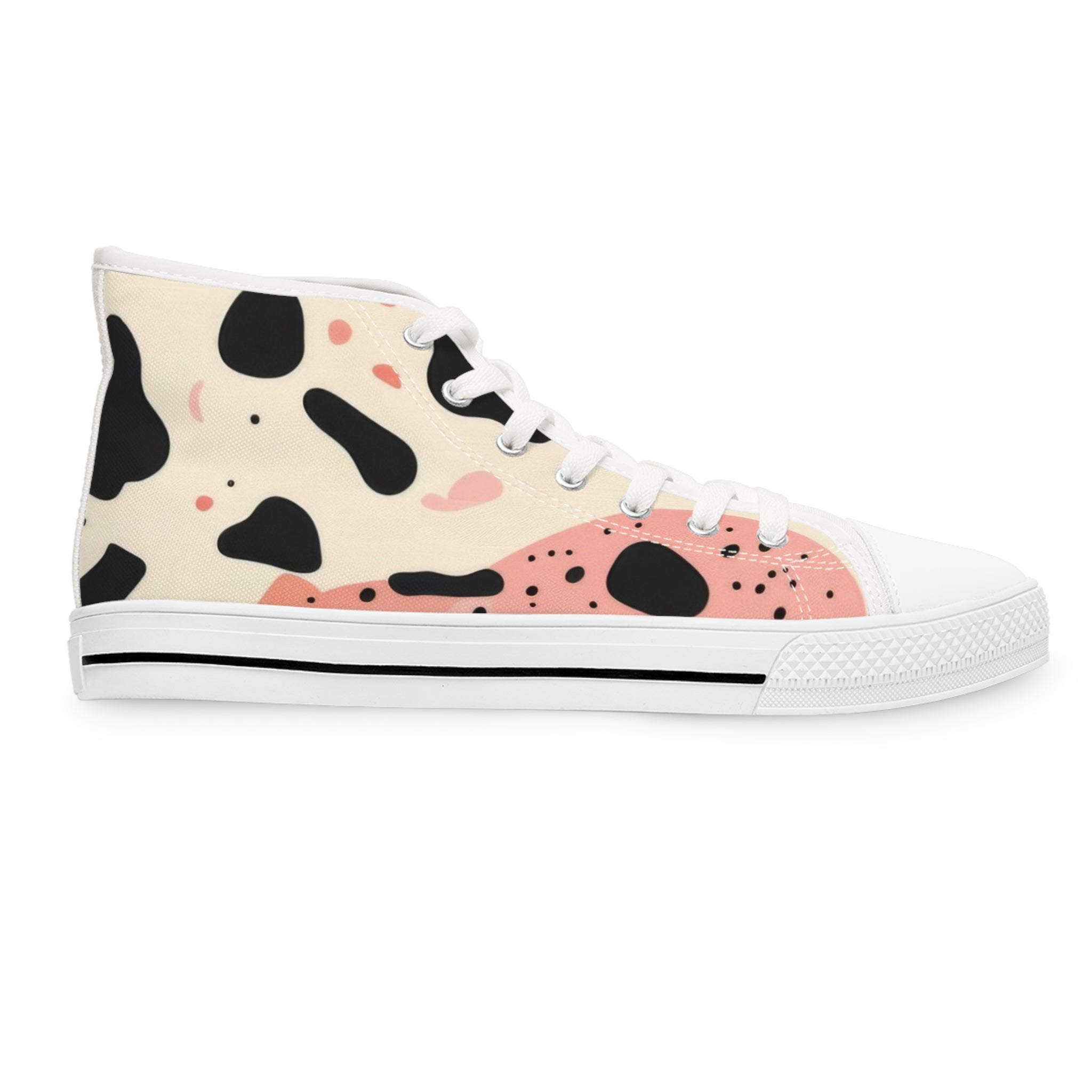 Organic Cow Print Cream and Pink Women's High Top Sneakers, Artsulli - Art is Long, Life is Short, Shoes, , , , , , , 