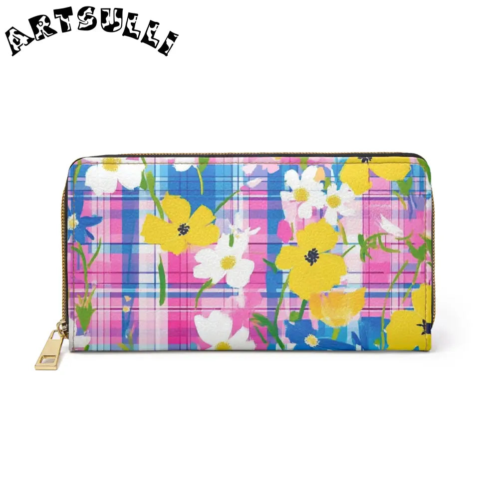 JAKKOUTTHEBXX Plaid Garden II Pink and Purple Zipper Wallet