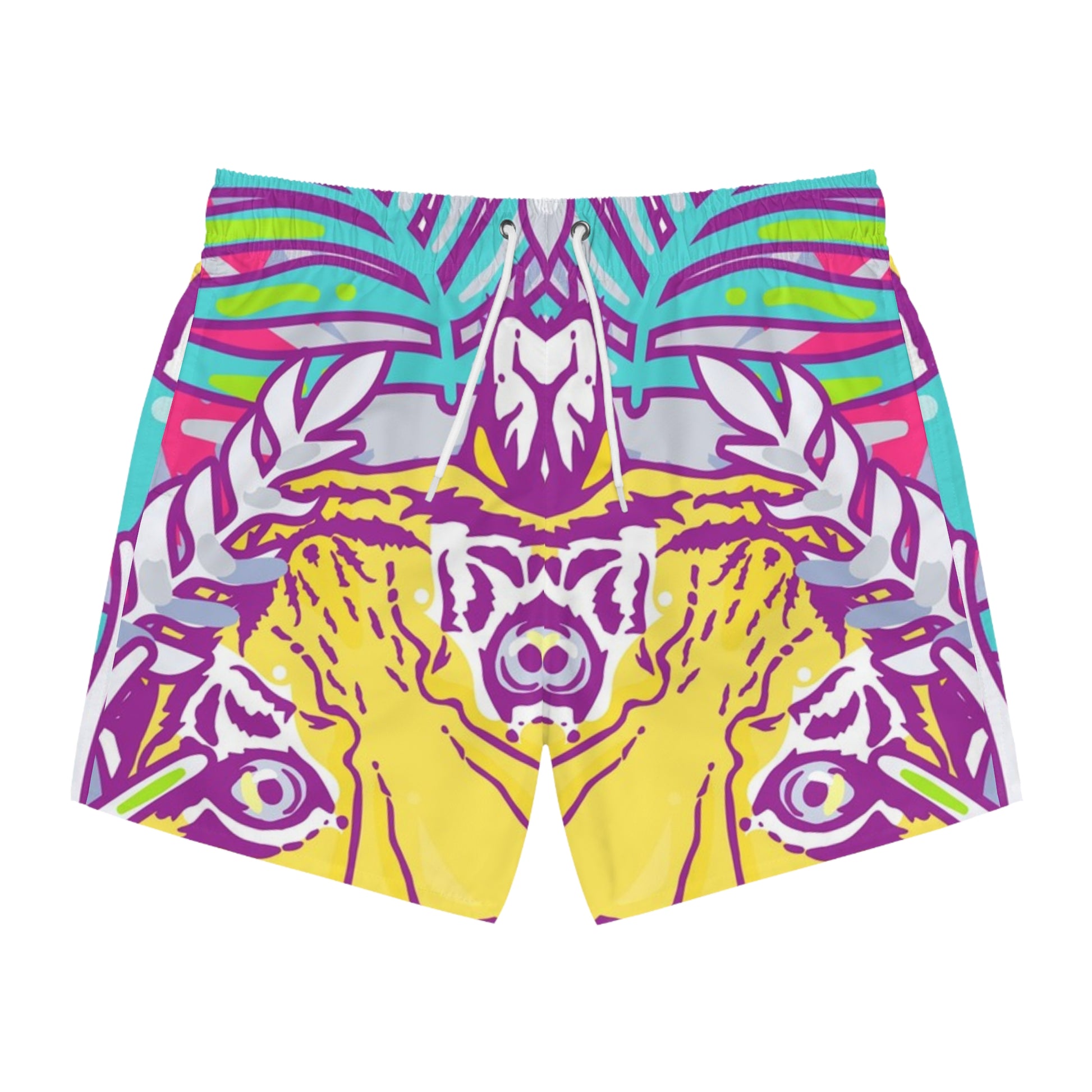 Tropical Jungle Tigers Torquise and Purple Swim Trunks (AOP), Artsulli - Art is Long, Life is Short, All Over Prints, Size, XS, Color, Seam thread color automatically matched to design, , , 24640252111911670861