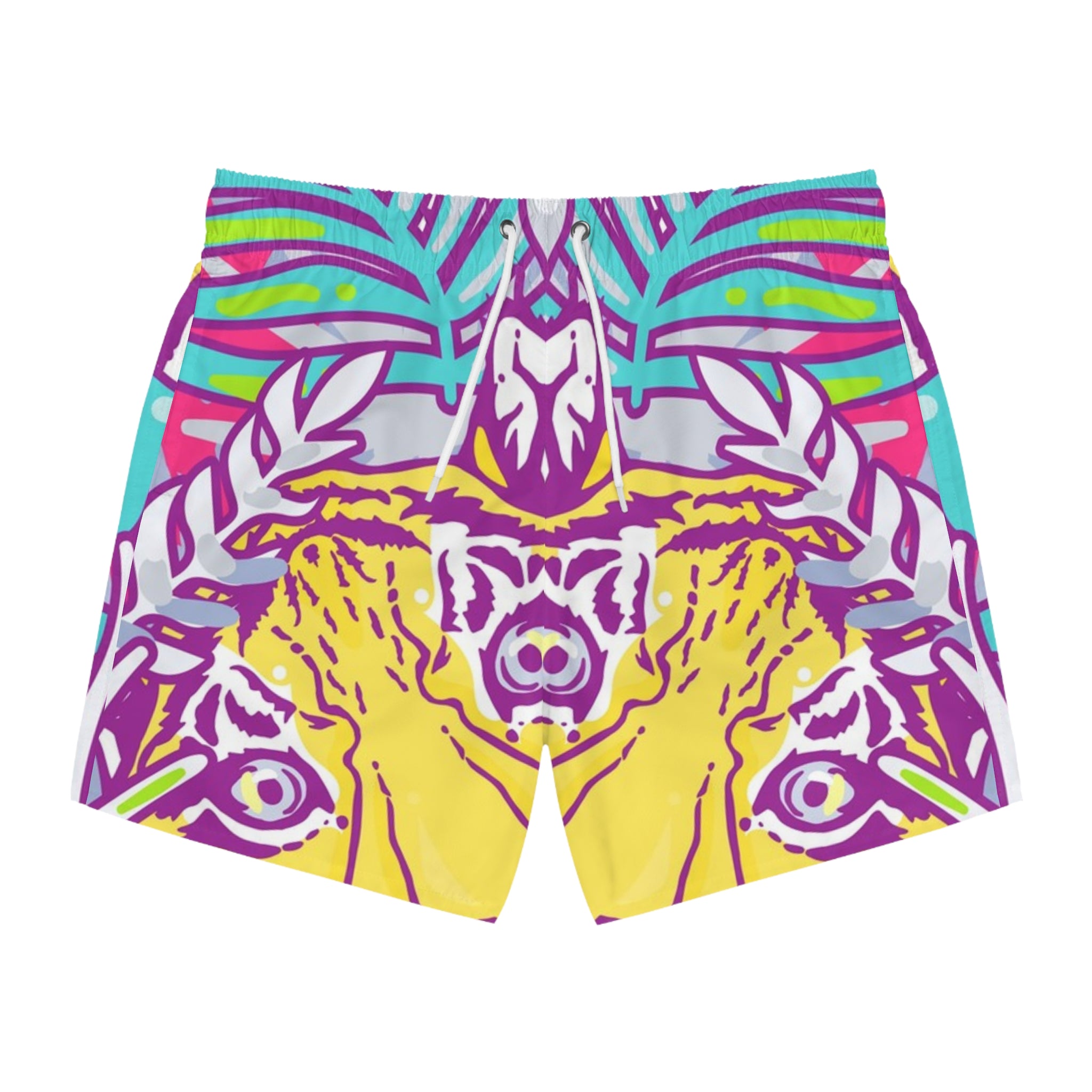 Tropical Jungle Tigers Torquise and Purple Swim Trunks (AOP), Artsulli - Art is Long, Life is Short, All Over Prints, Size, XS, Color, Seam thread color automatically matched to design, , , 24640252111911670861