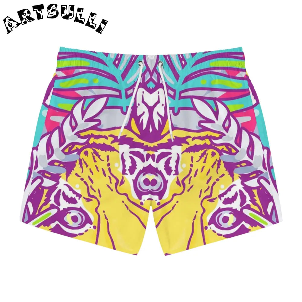 JAKKOUTTHEBXX Tropical Jungle Tigers Torquise and Purple Swim Trunks