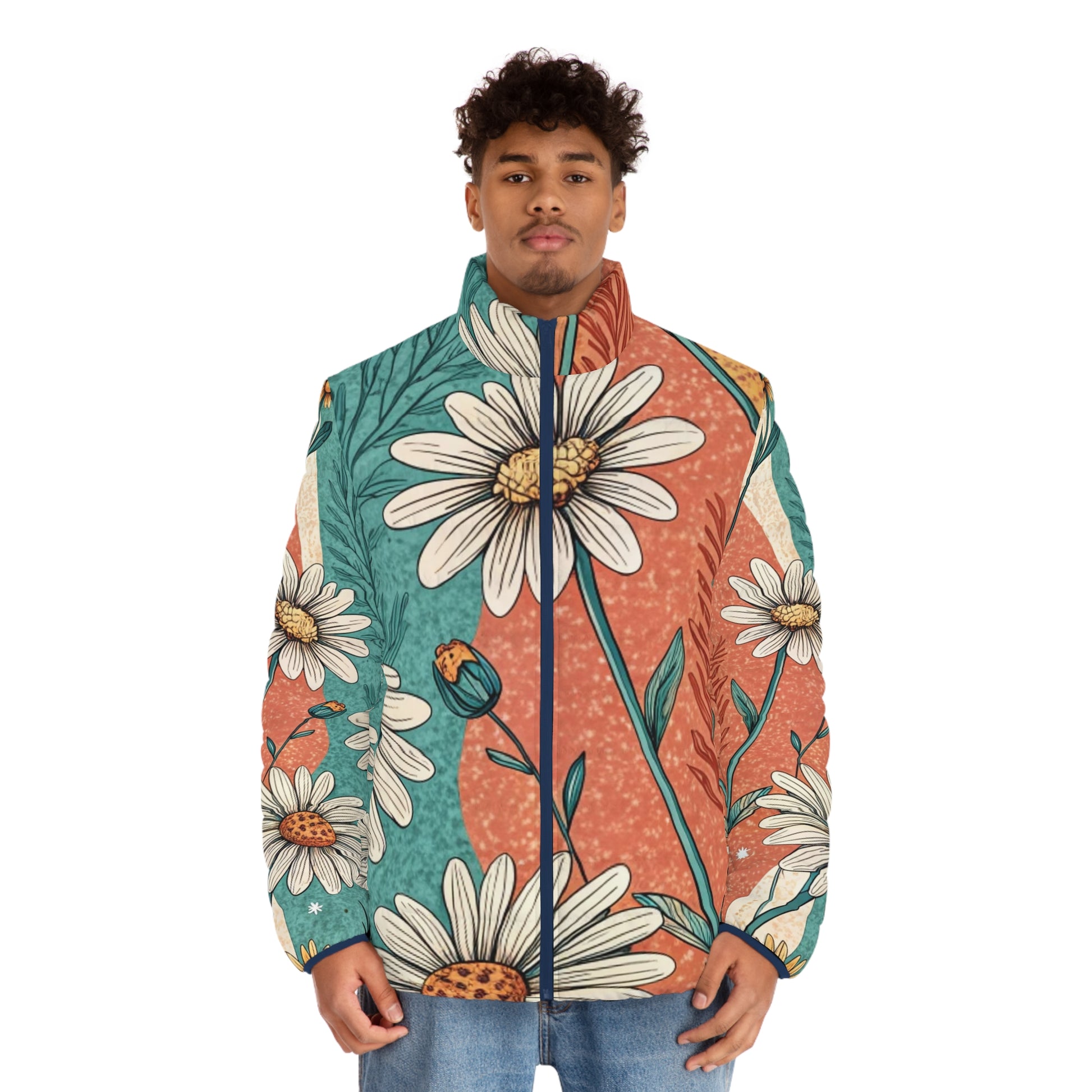 Retro Daisy Dream Men's Puffer Jacket (AOP), Artsulli - Art is Long, Life is Short, All Over Prints, , , , , , , 