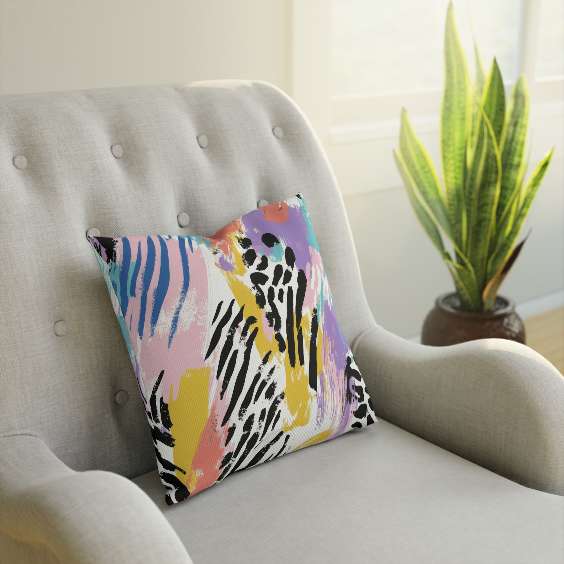Wild Zebra Stripes x Paint Brush Strokes Multi-Color Cushion, Artsulli - Art is Long, Life is Short, Home Decor, , , , , , , 