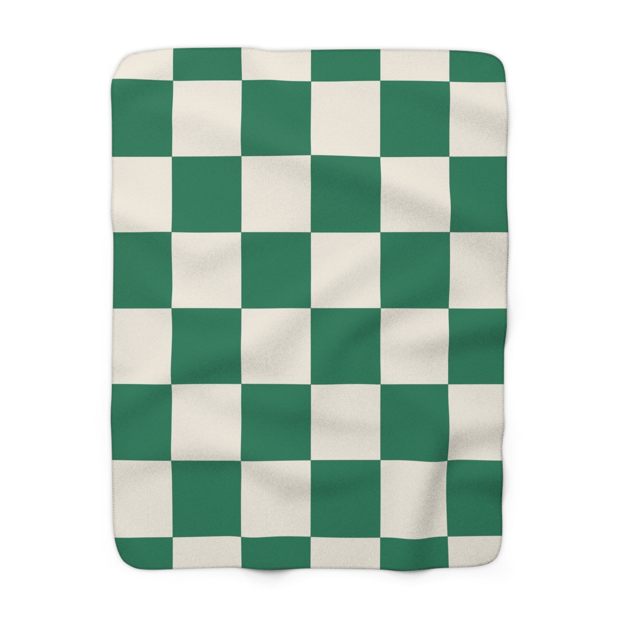 Checkerboard Dark Green Sherpa Fleece Blanket, Artsulli - Art is Long, Life is Short, Home Decor, Size, 50" × 60", , , , , 31596781666955868614