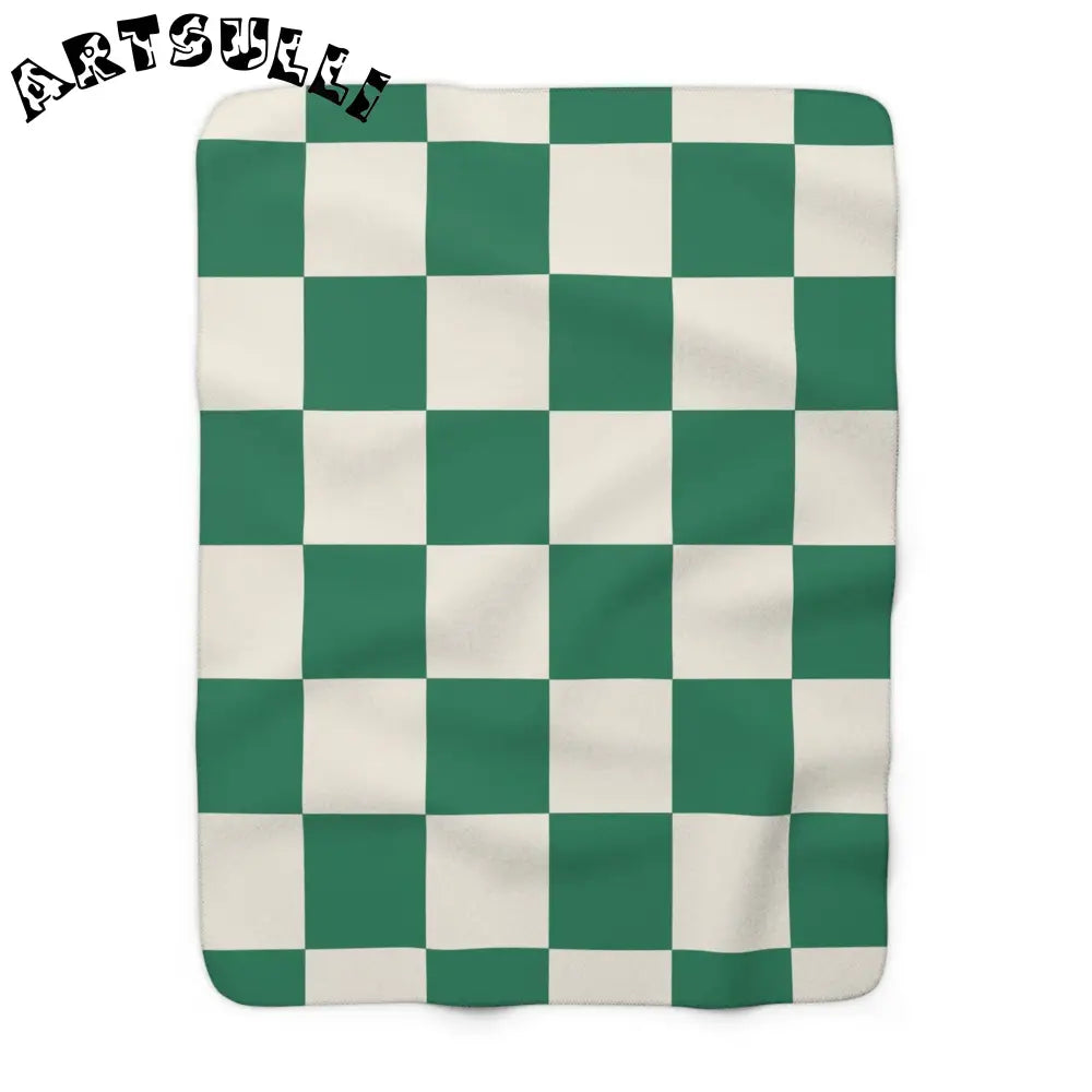 JAKKOUTTHEBXX Checkerboard Dark Green Sherpa Fleece Blanket