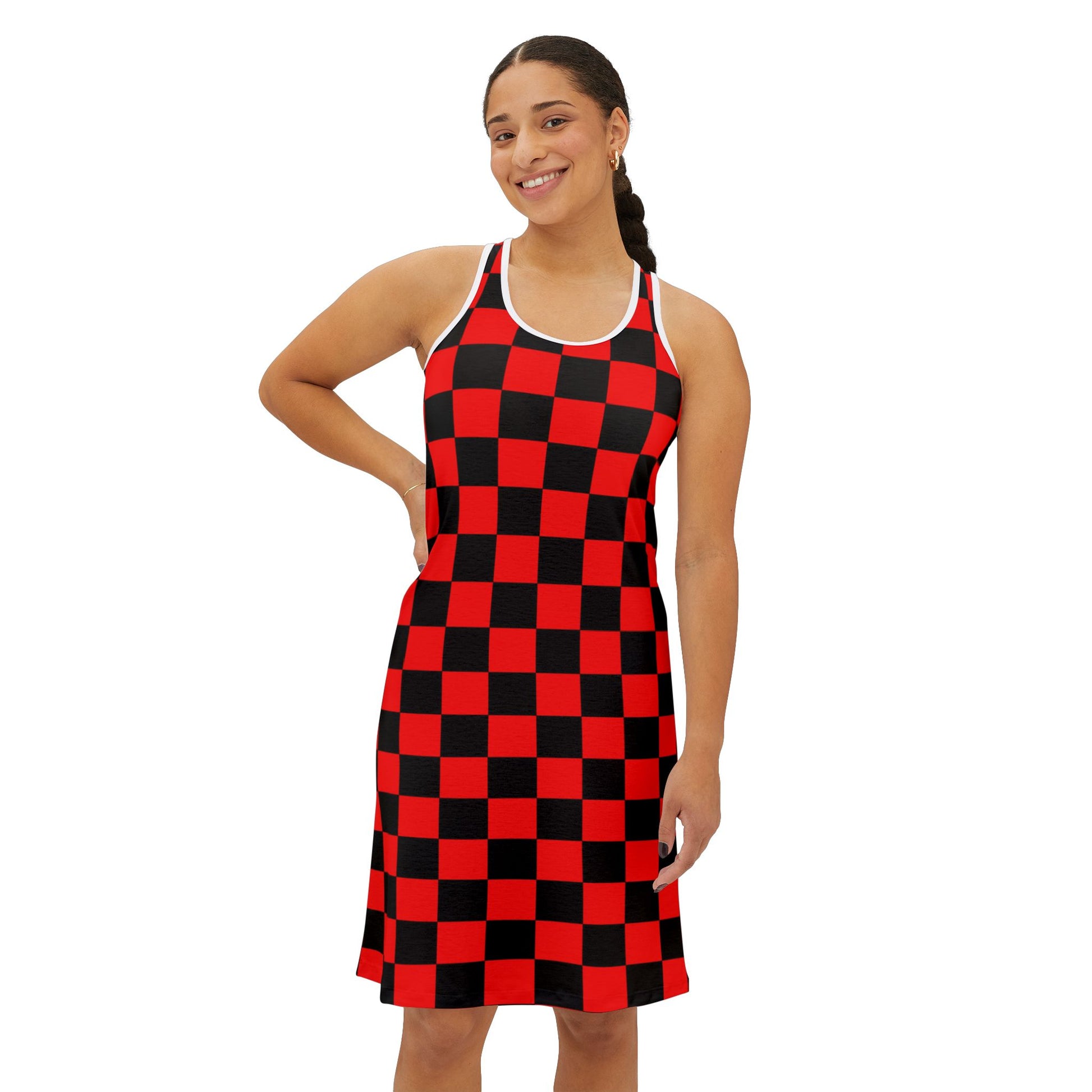 Checkerboard Red and Black Women's Racerback Dress (AOP), Artsulli - Art is Long, Life is Short, Tank Top, , , , , , , 