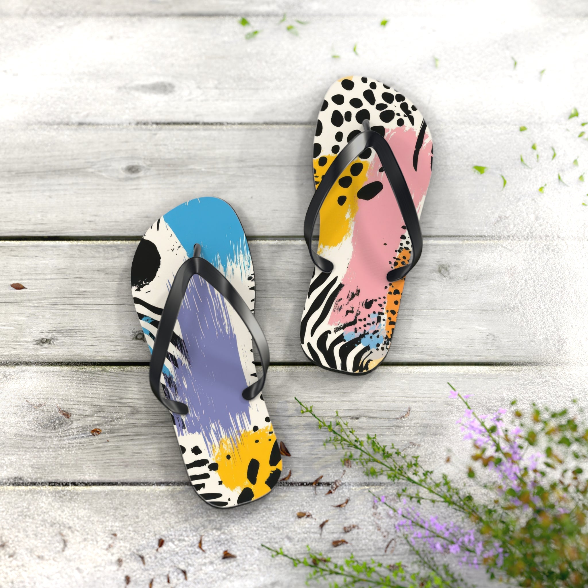 Rae Zebra Rhapsody II Flip Flops, Artsulli - Art is Long, Life is Short, Shoes, , , , , , , 