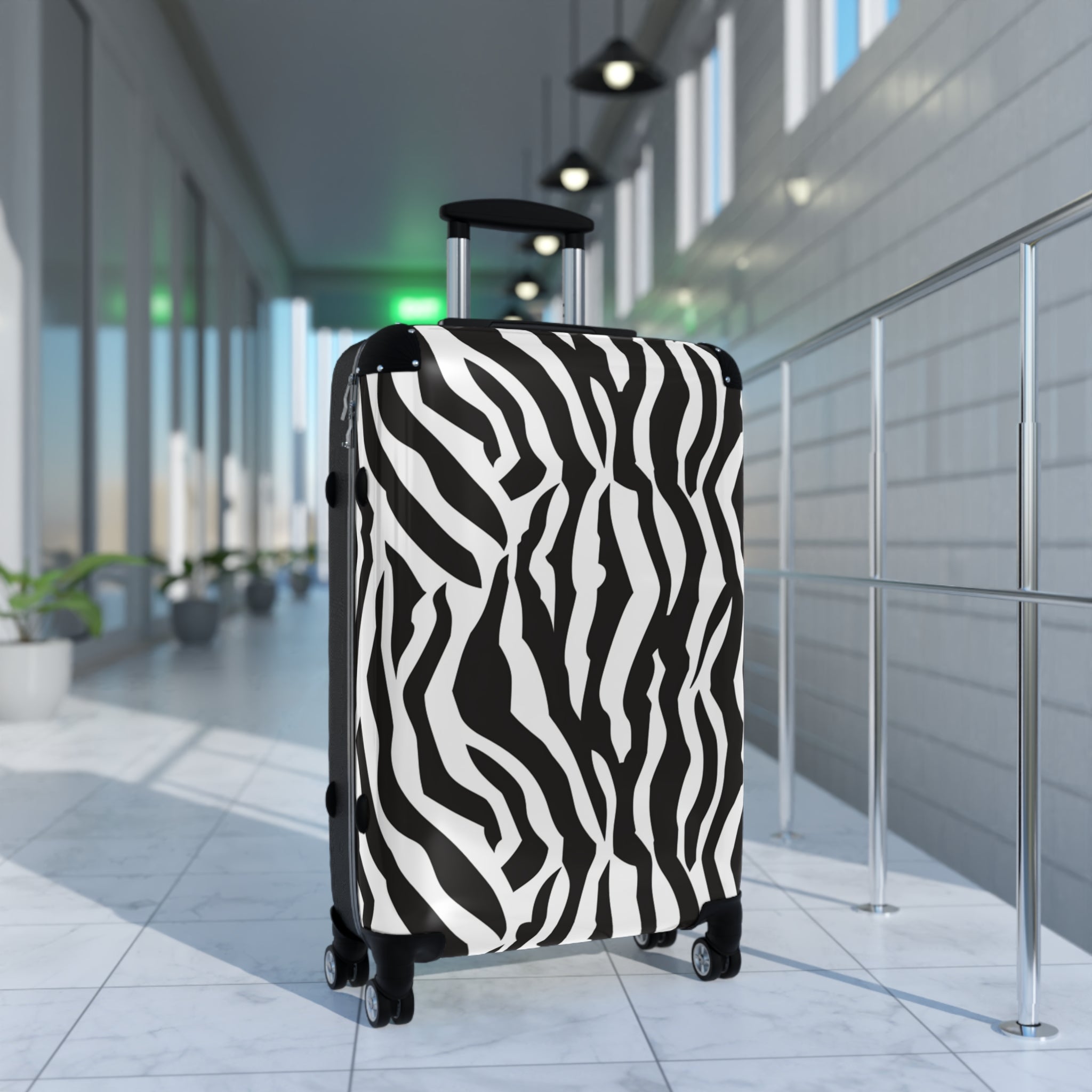 Black  White Drag Zebra Fabric Suitcase, Artsulli - Art is Long, Life is Short, Bags, , , , , , , 