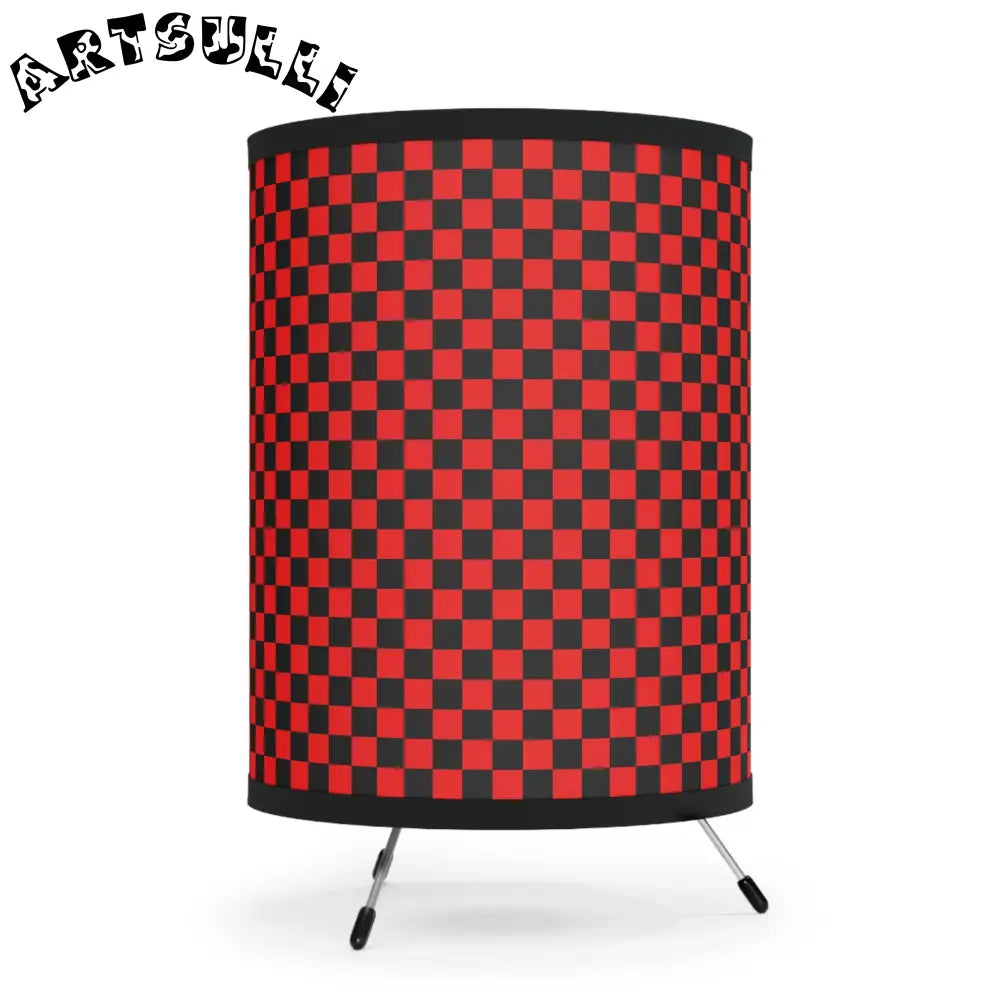 JAKKOUTTHEBXX Checkerboard Red and Black Tripod Lamp with High-Res