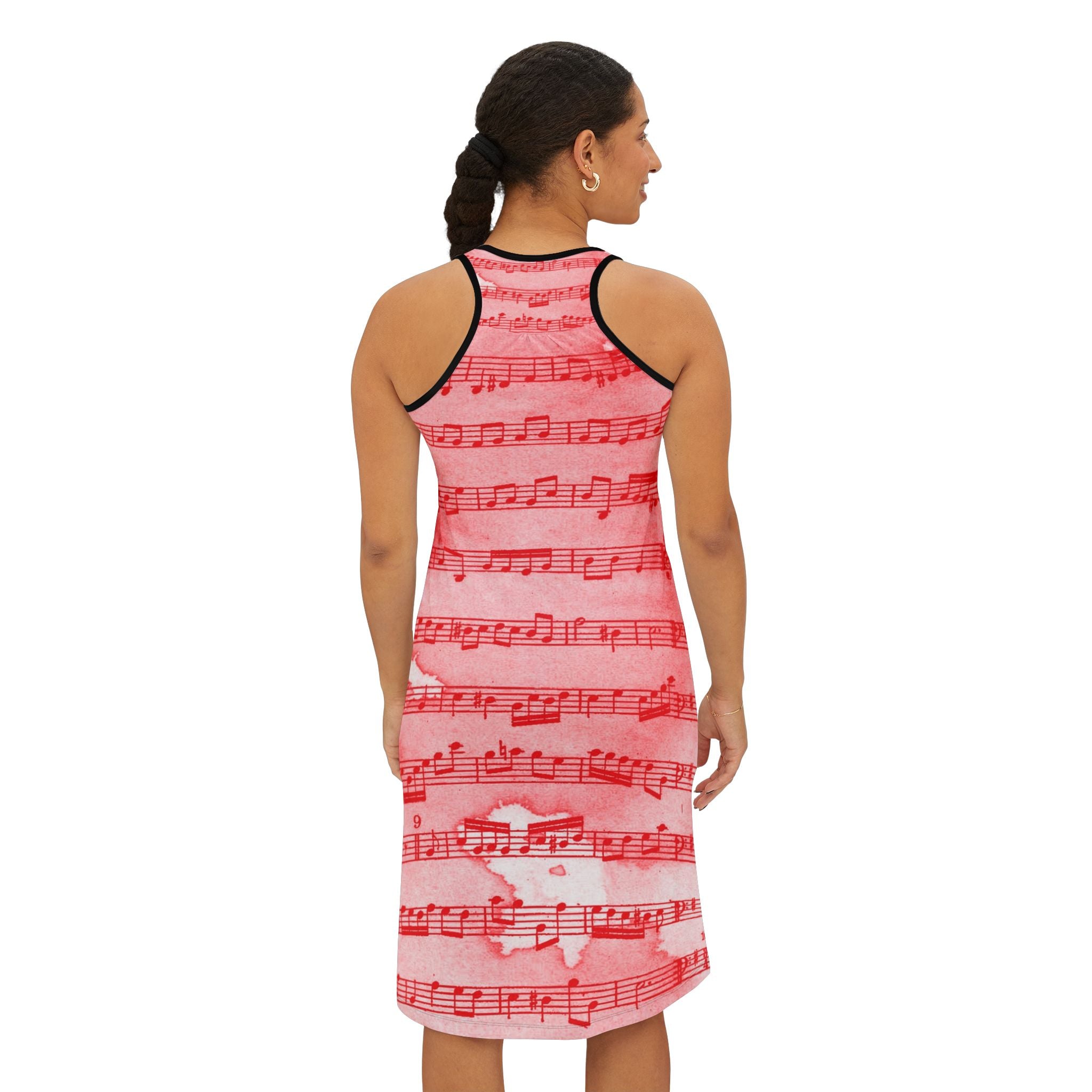 Drip Spill Type Beat Sheet Music Red Women's Racerback Dress (AOP), Artsulli - Art is Long, Life is Short, Tank Top, , , , , , , 
