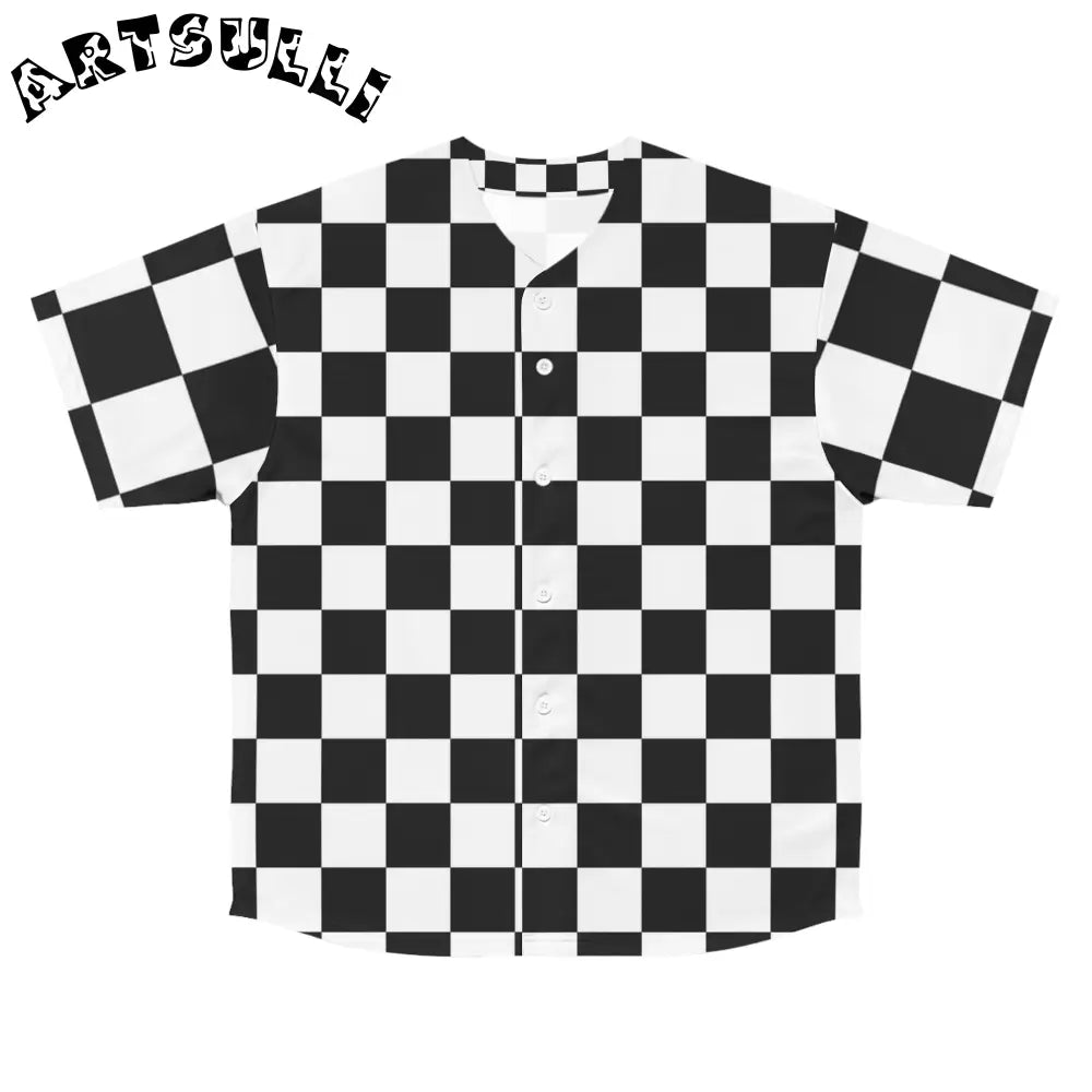 JAKKOUTTHEBXX Checkerboard White and Black Men’s Baseball Jersey