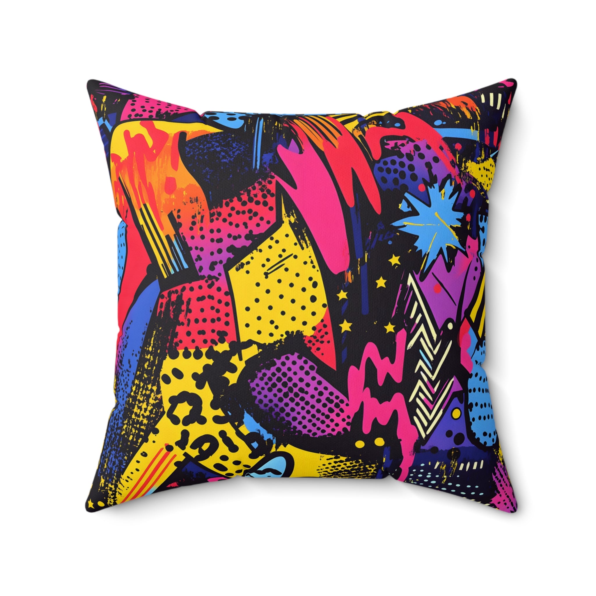 Retro Riot 80s Graffiti Stars Spun Polyester Square Pillow, Artsulli - Art is Long, Life is Short, Home Decor, Size, 20" × 20", , , , , 24915120655793339168