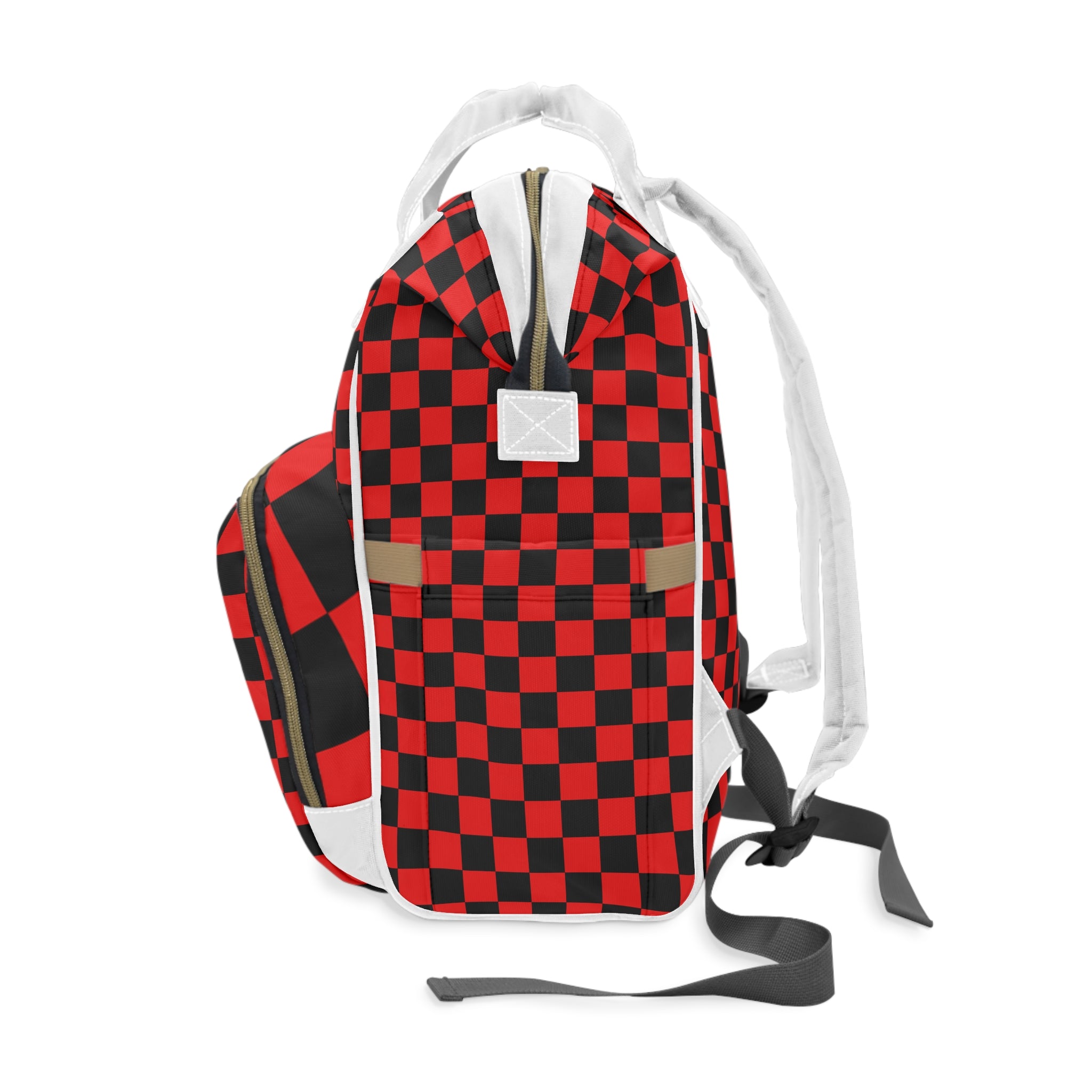 Checkerboard Red and Black Multifunctional Diaper Backpack, Artsulli - Art is Long, Life is Short, Bags, , , , , , , 